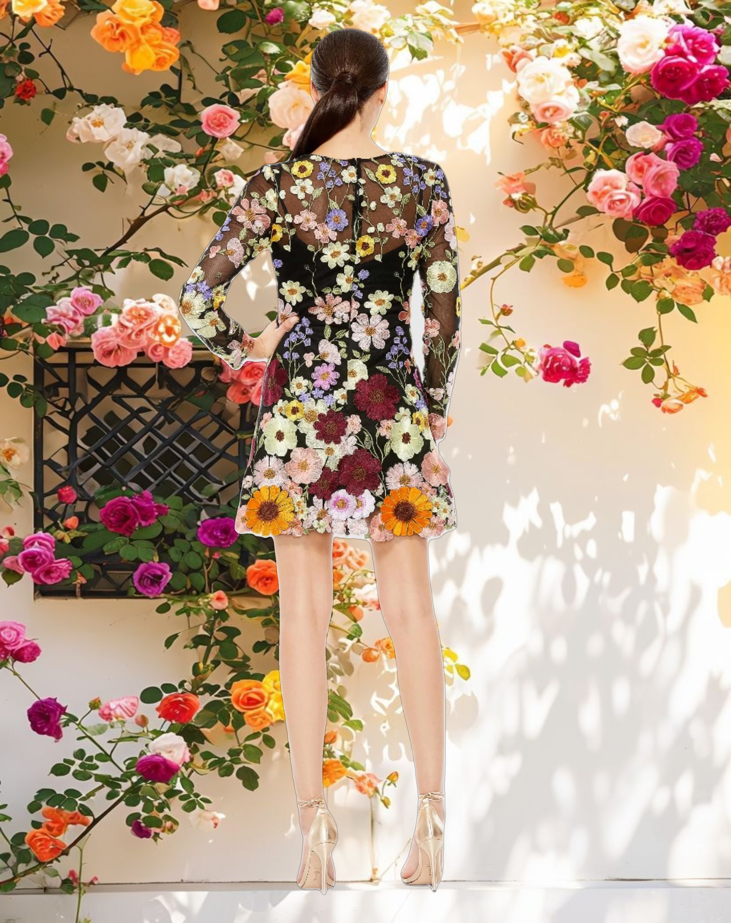 Floral Embroidered Long Sleeve Mini Dress