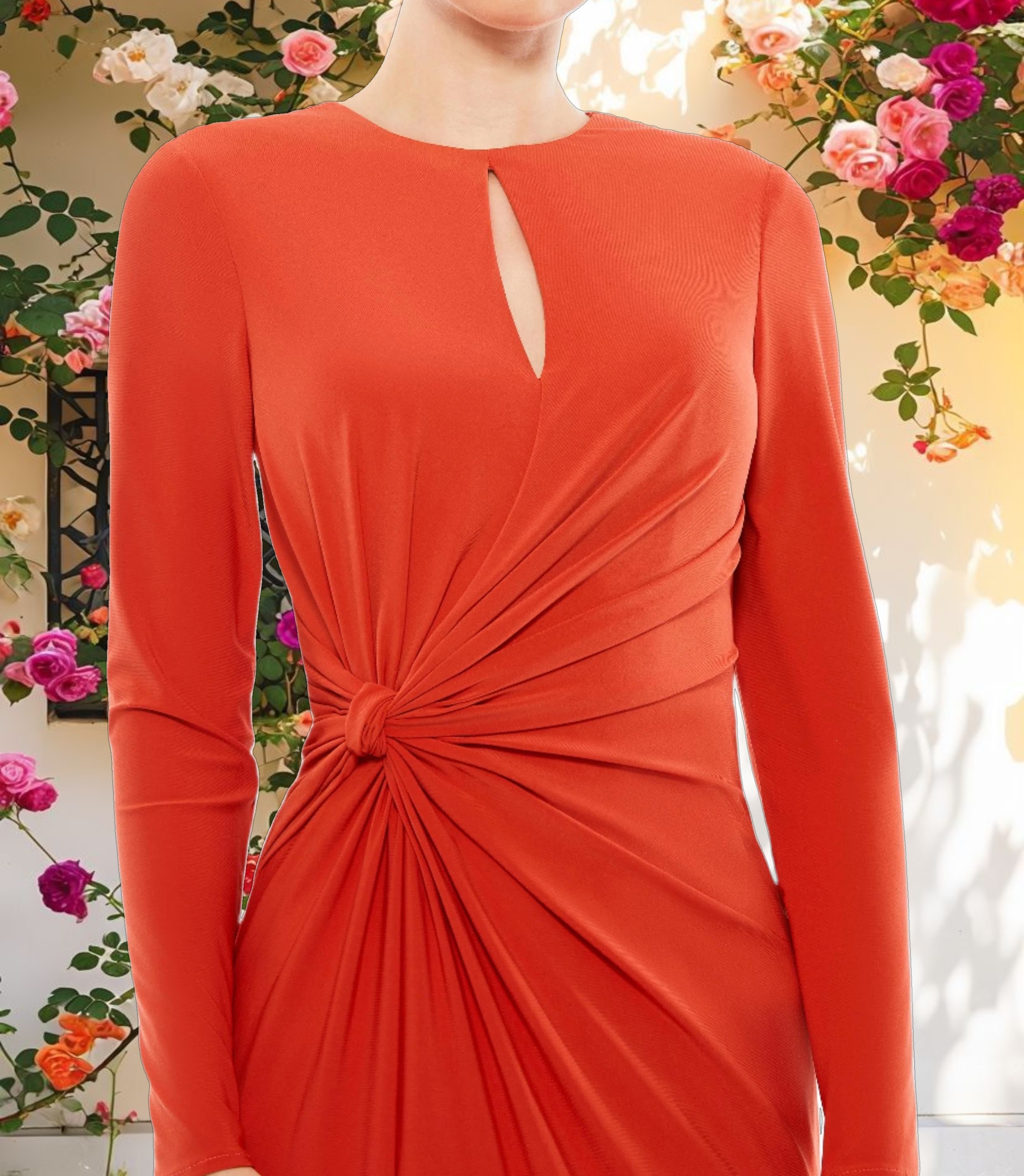 Long Sleeve Keyhole Draped Gown