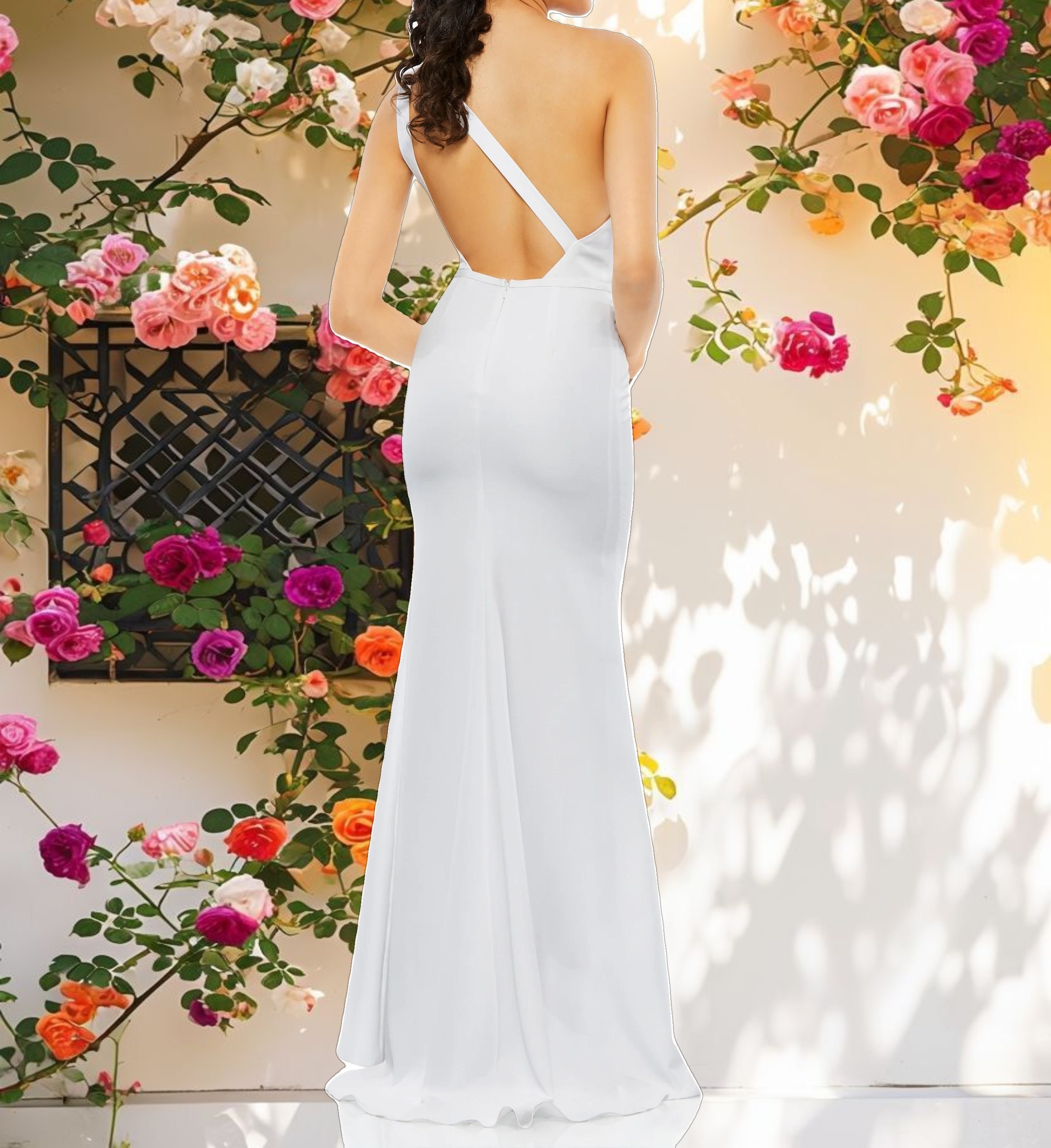 White One Shoulder Jersey Mermaid Gown