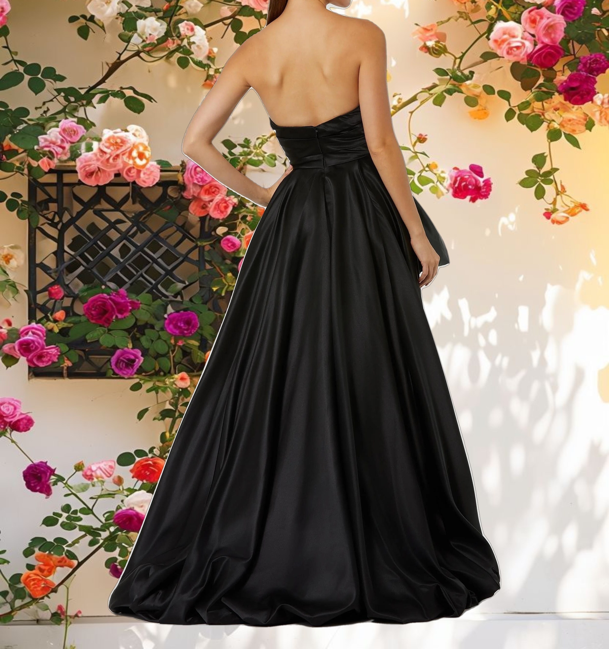 Strapless Ruched High Low Gown