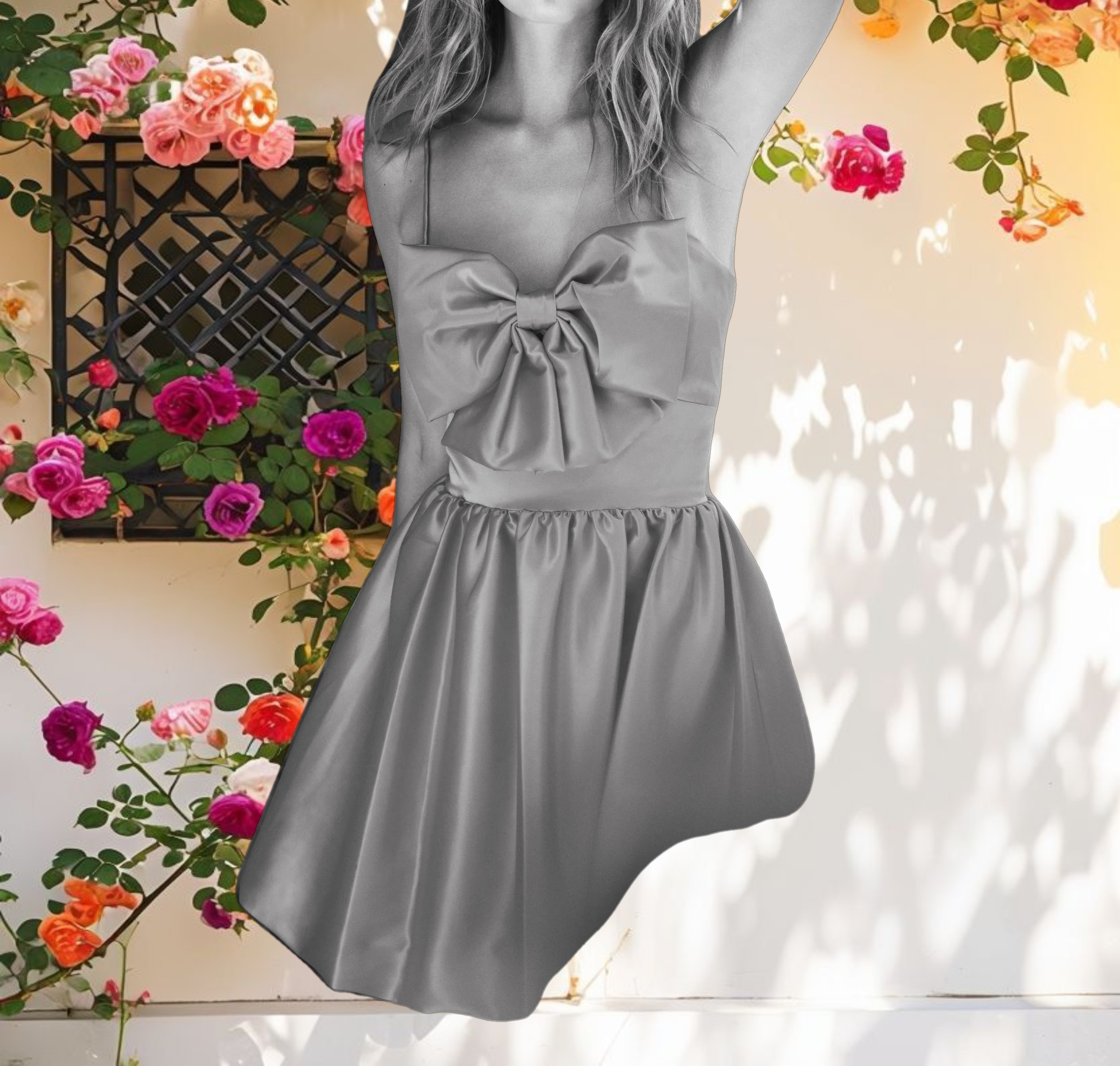 Pink Bow Front Bubble Hem Mini Dress