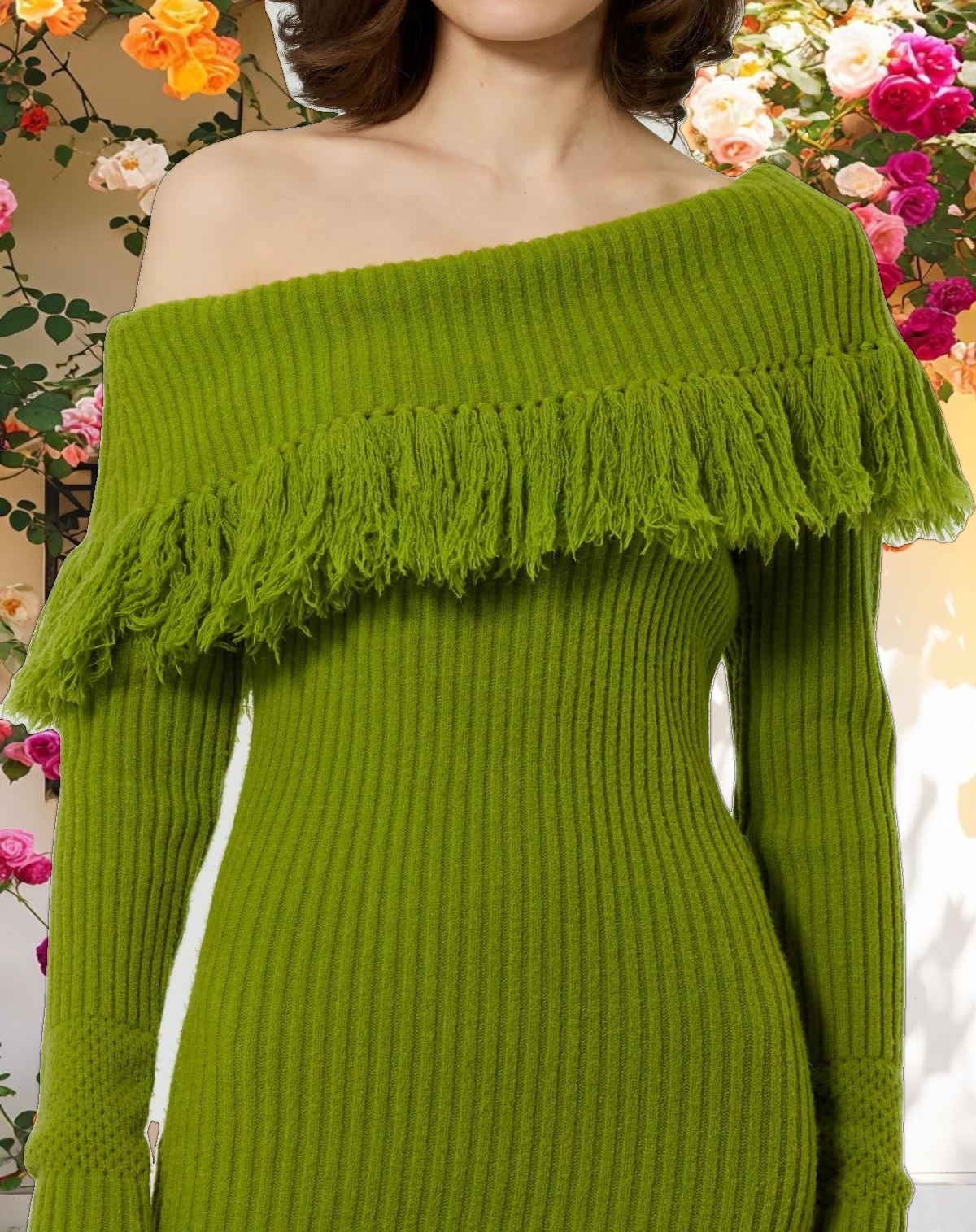 Bohemian Fringe Long Sleeve Knit Dress