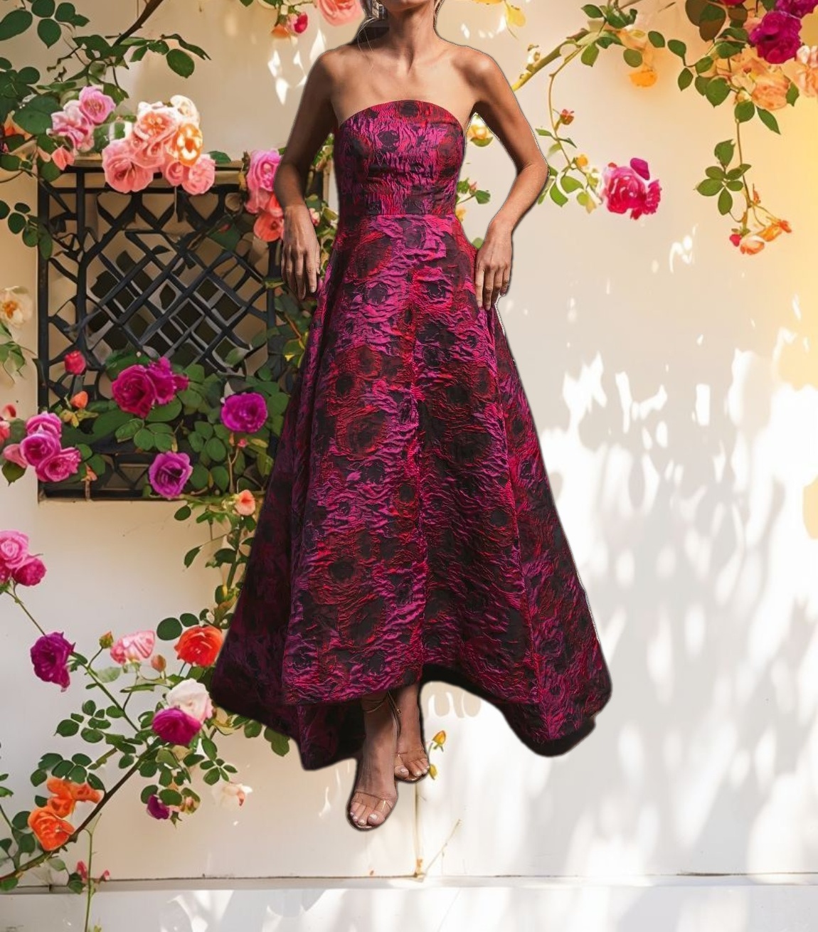 Strapless Brocade A-Line Gown