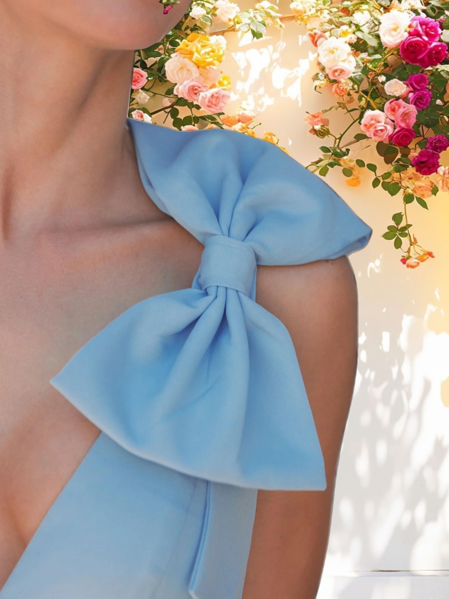 Blue Sleeveless V Neck Bow Detail Mermaid Gown