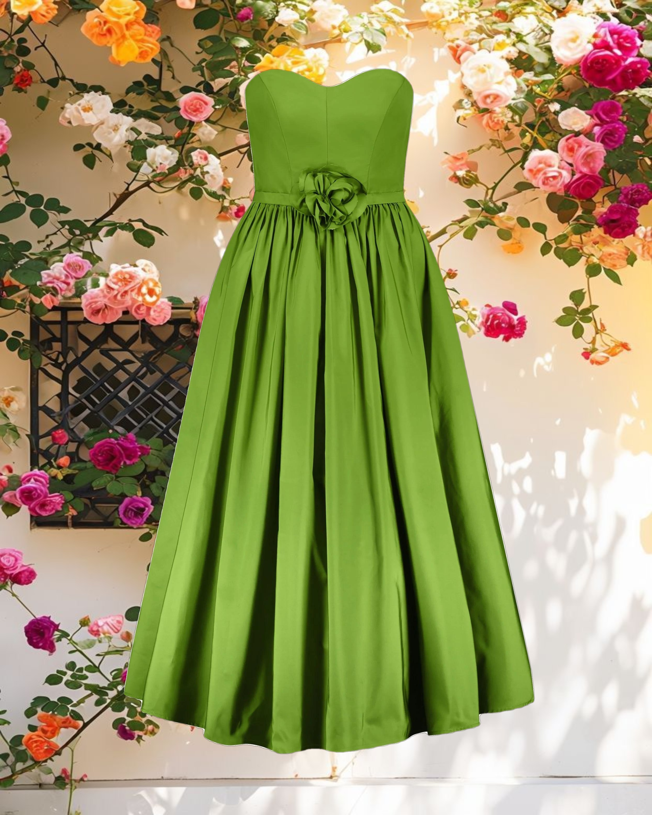 Elegant Floral A-Line Midi Dress With 3D Rose