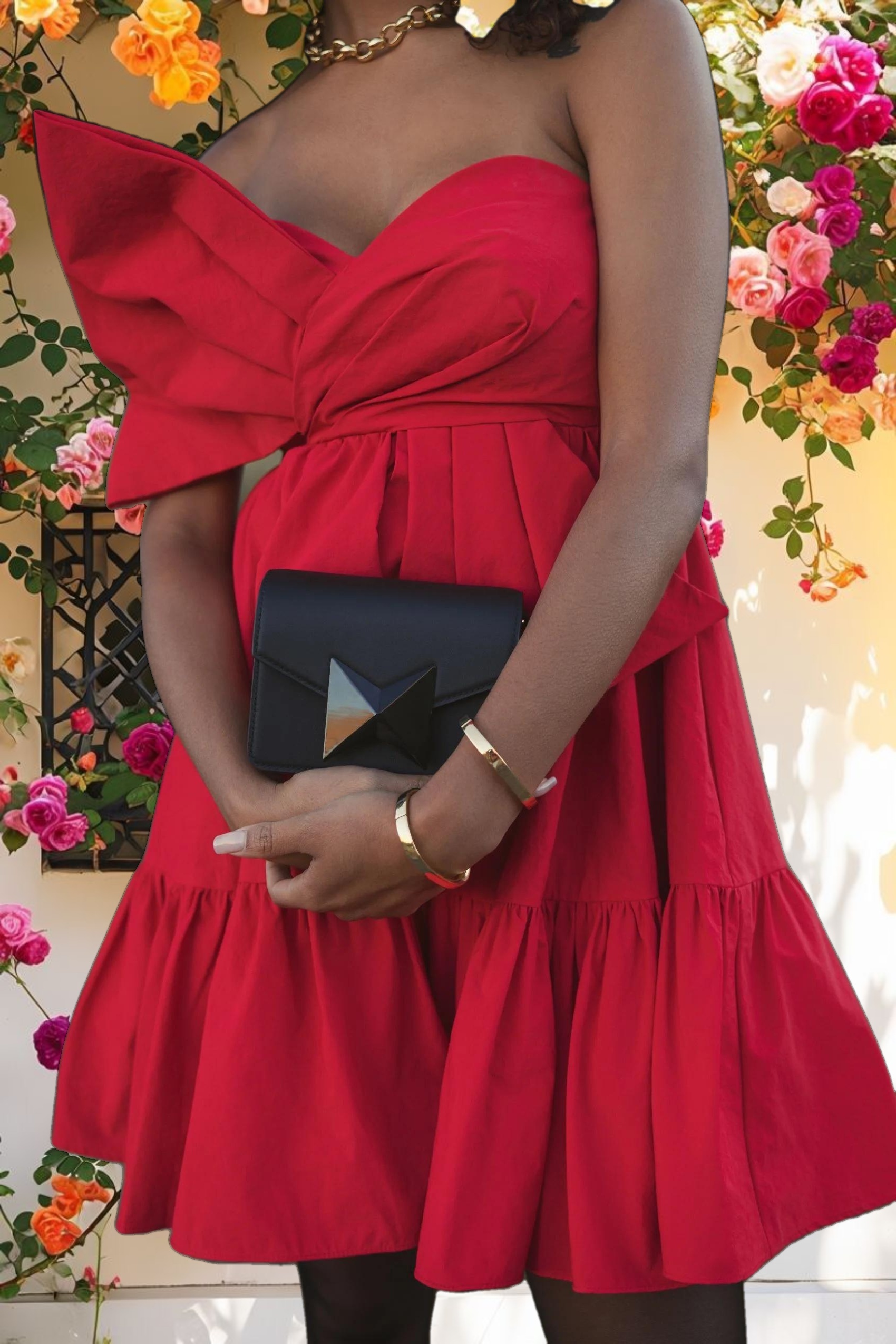 Red Faille Strapless Twist Bow Mini Dress