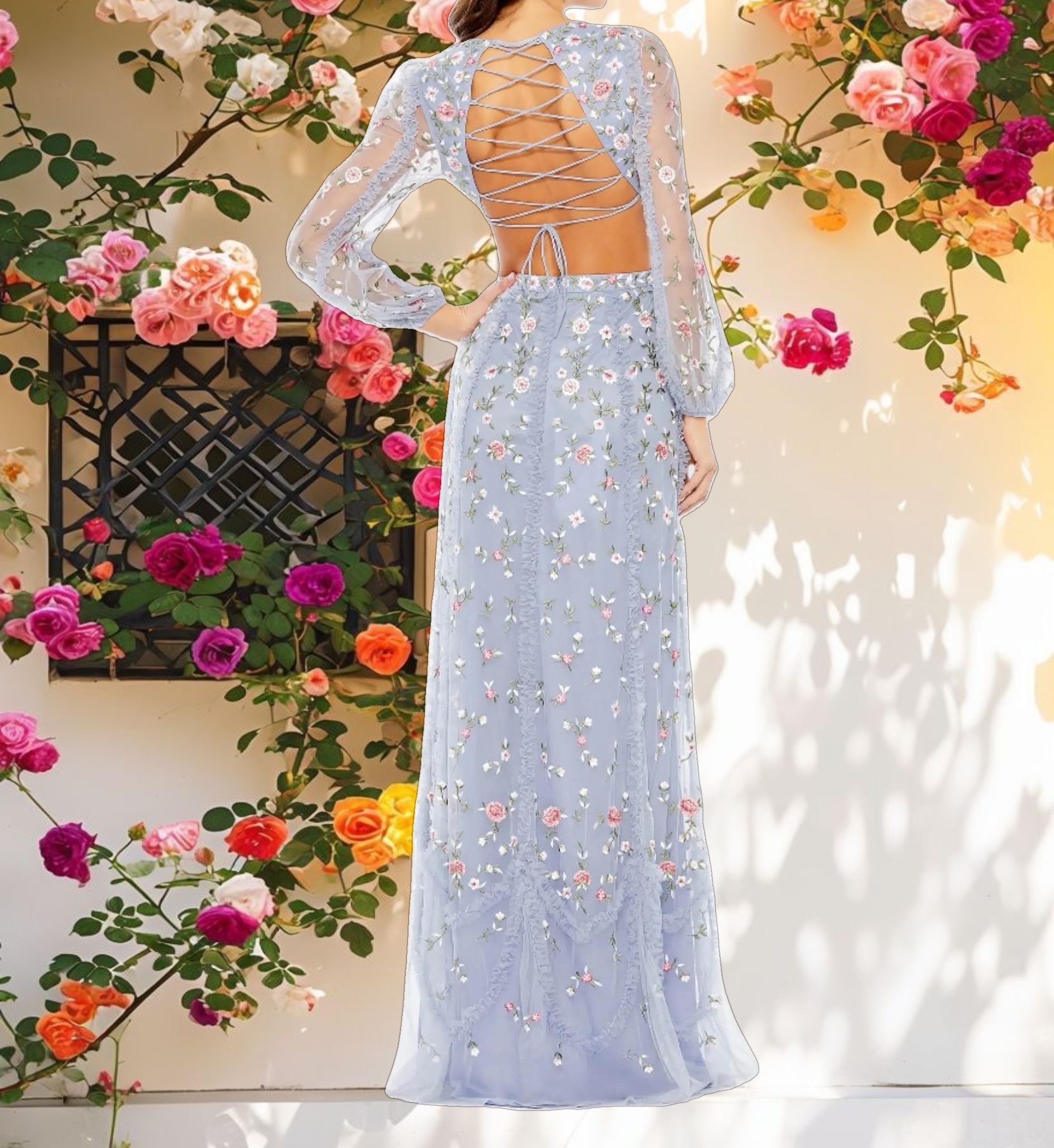 Embellished Cut Out A-Line Gown