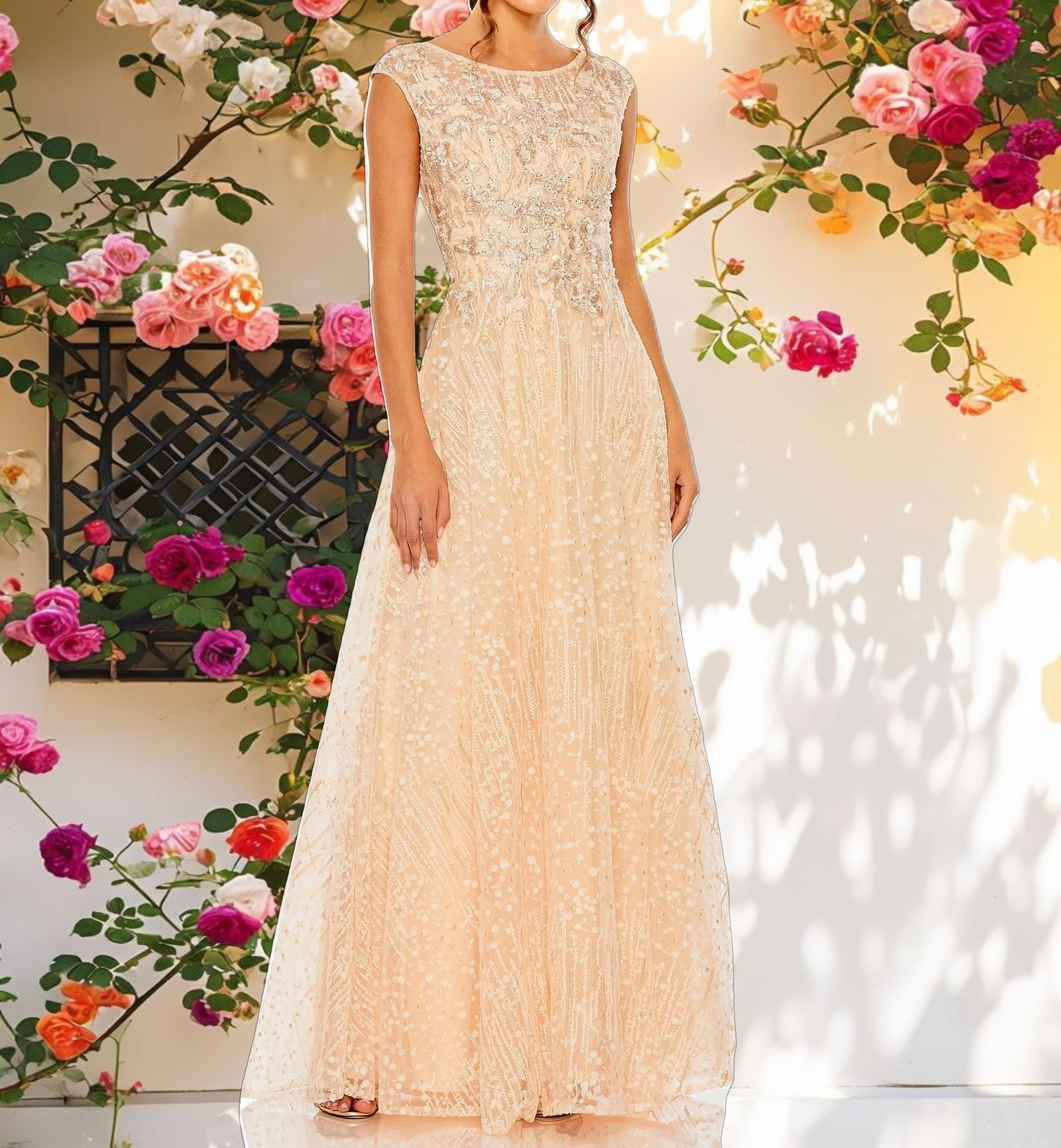High Neck Lace Embroidered Gown
