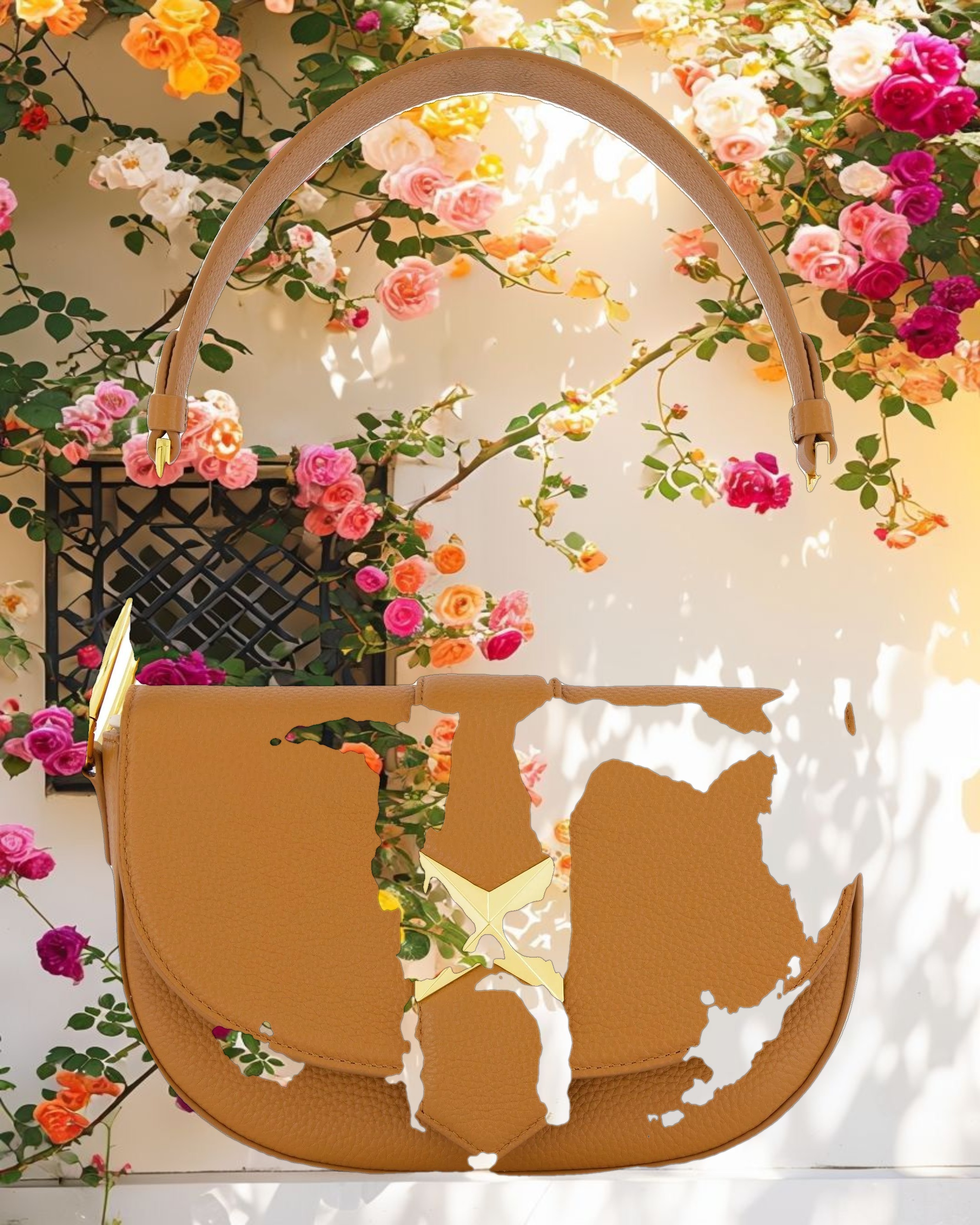 Grain Leather Saddle Bag With Gold Hardware