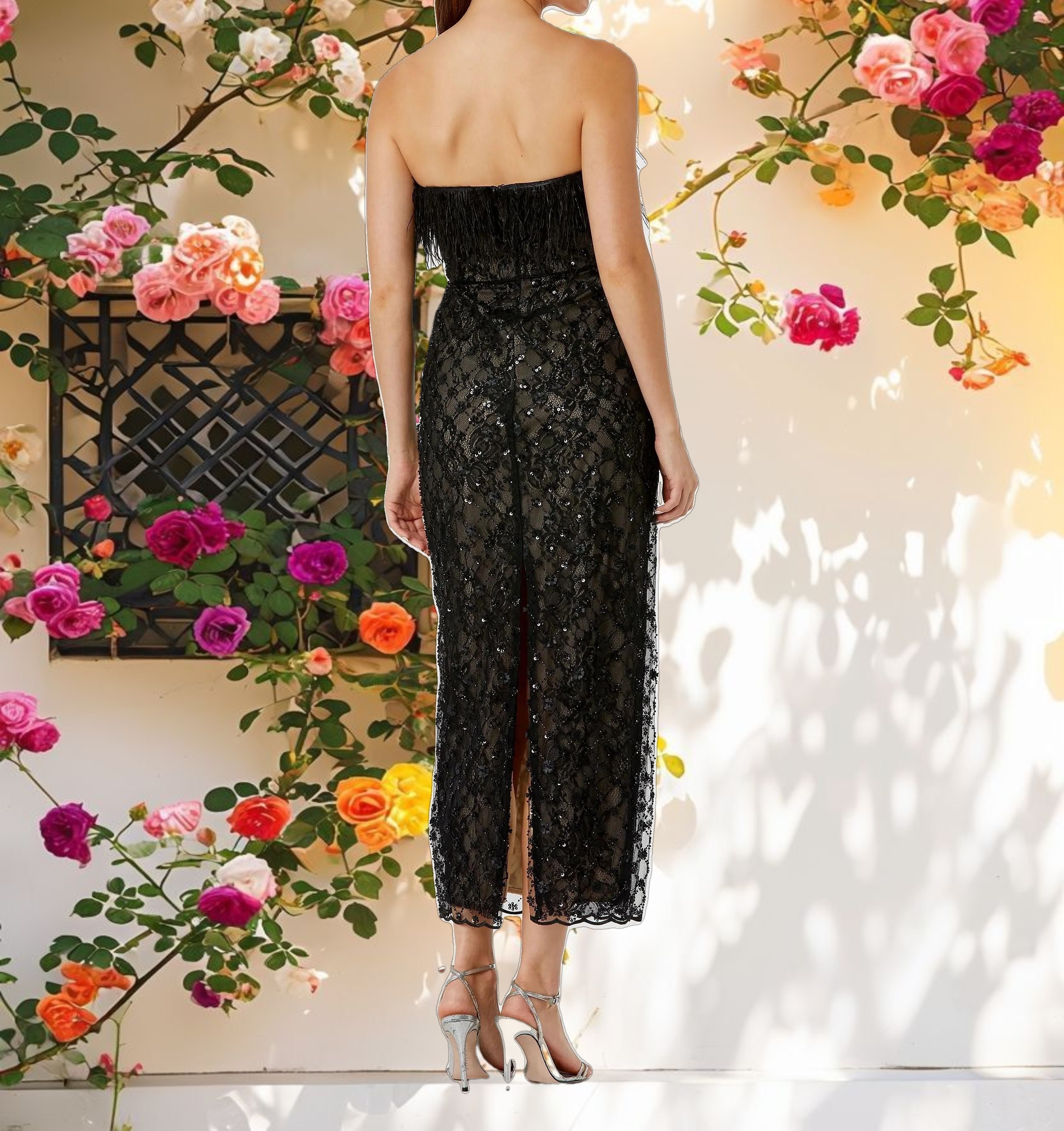 Stitched Trim Open Back Dress