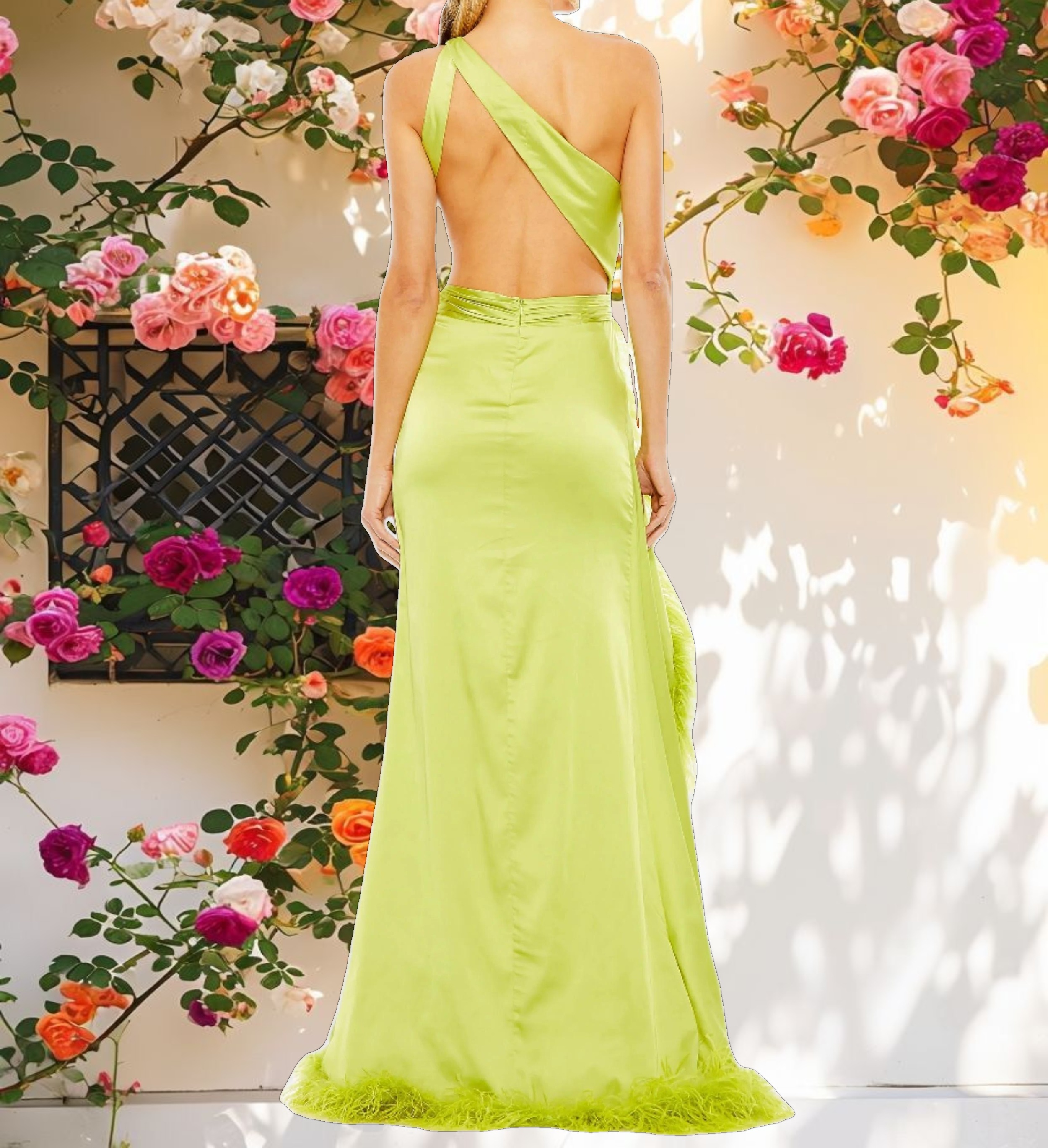 One Shoulder Key Hole Detail With Feather Lining