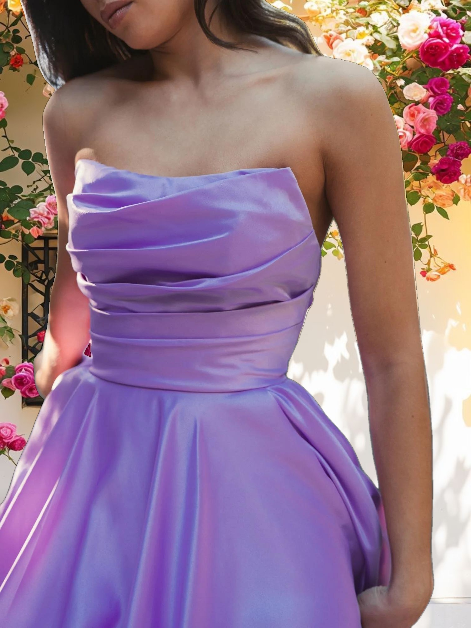 Purple Ruched High Low Gown