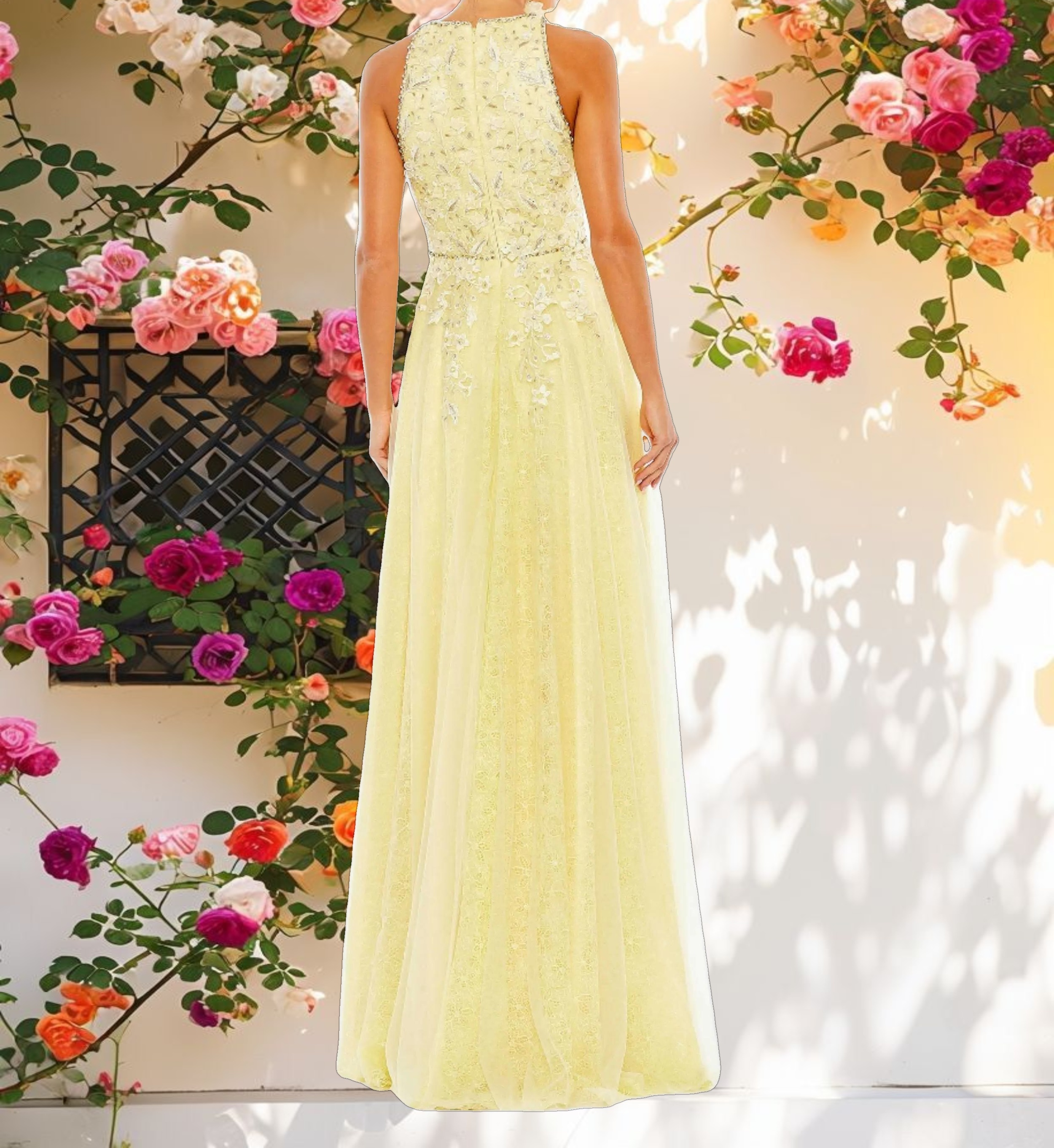 Embellished High Neck Sleeveless A Line Gown