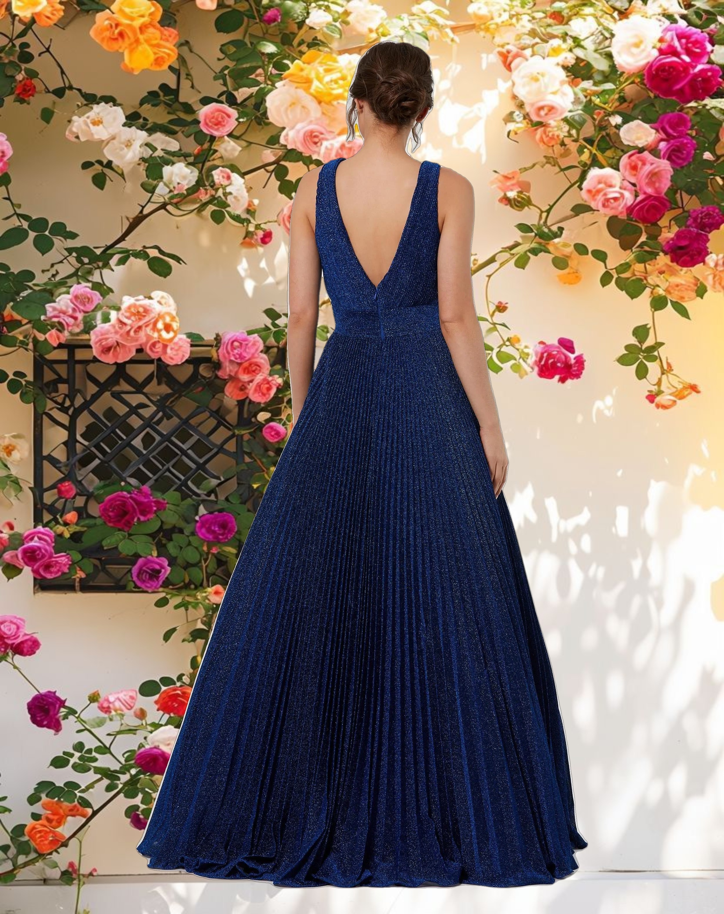 Shimmering Pleated Sleeveless Gown