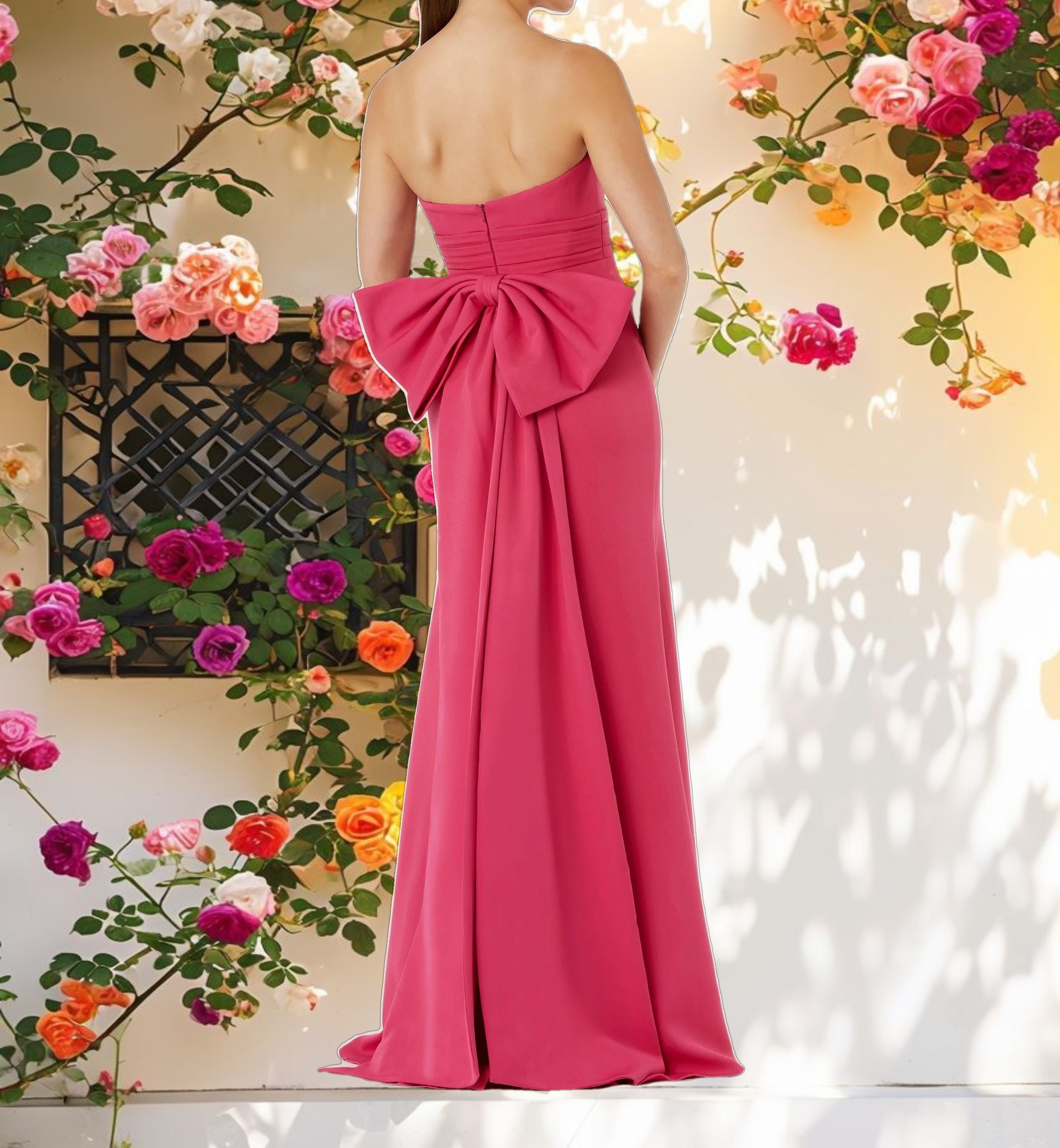 Pink Strapless Gown With Oversized Bow