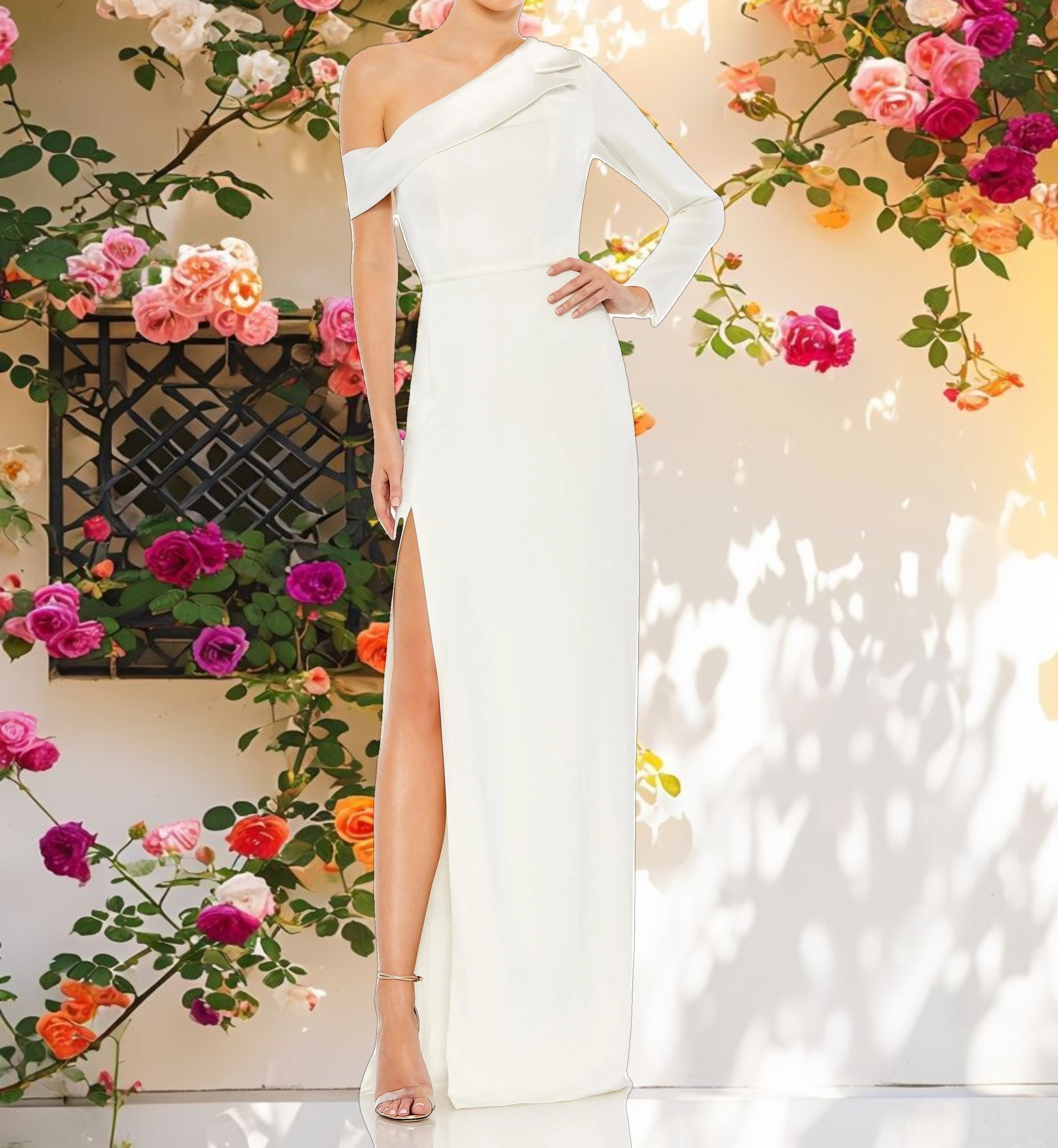 Long Sleeve Drop Shoulder Evening Gown