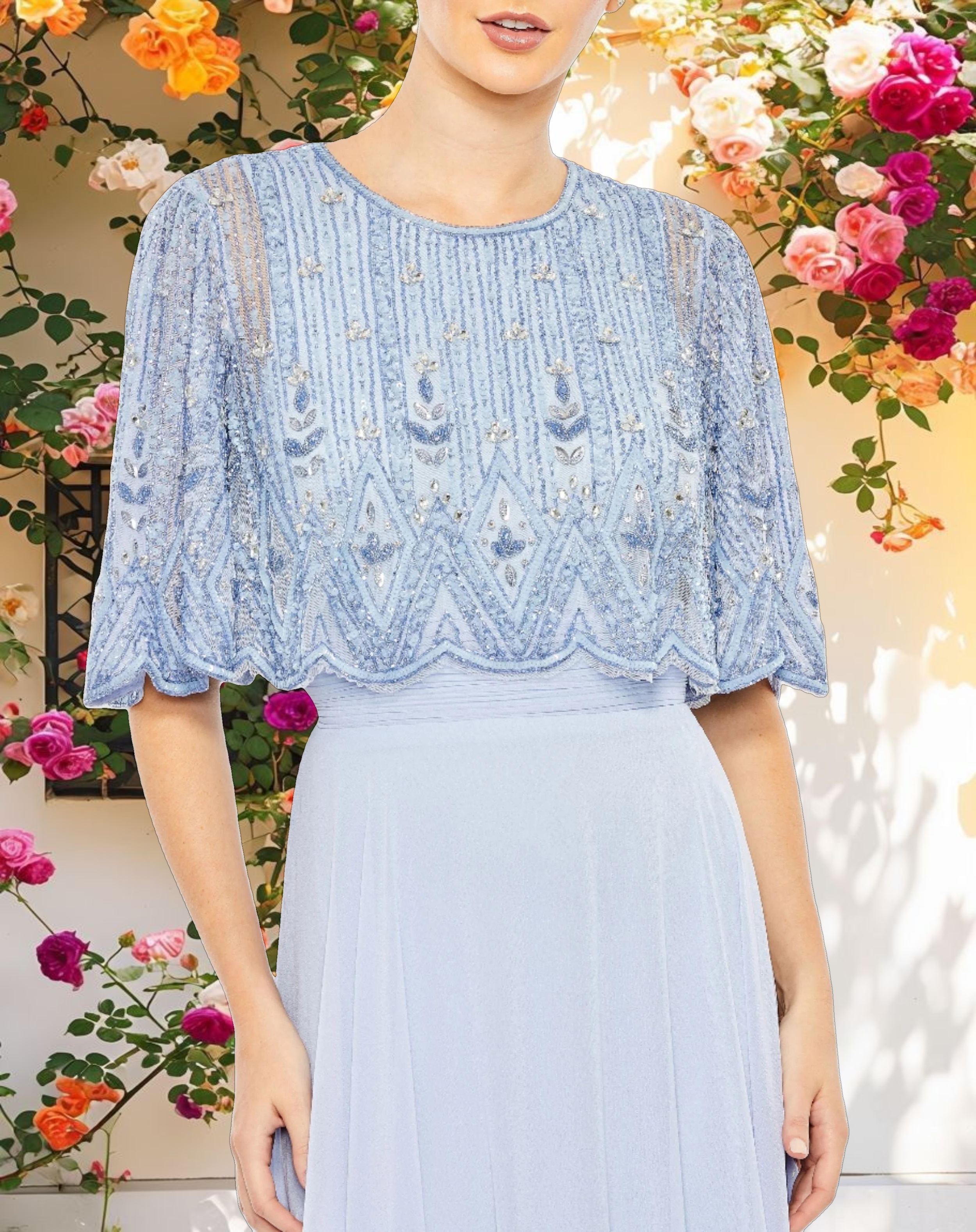 Beaded Overlay A-Line Gown