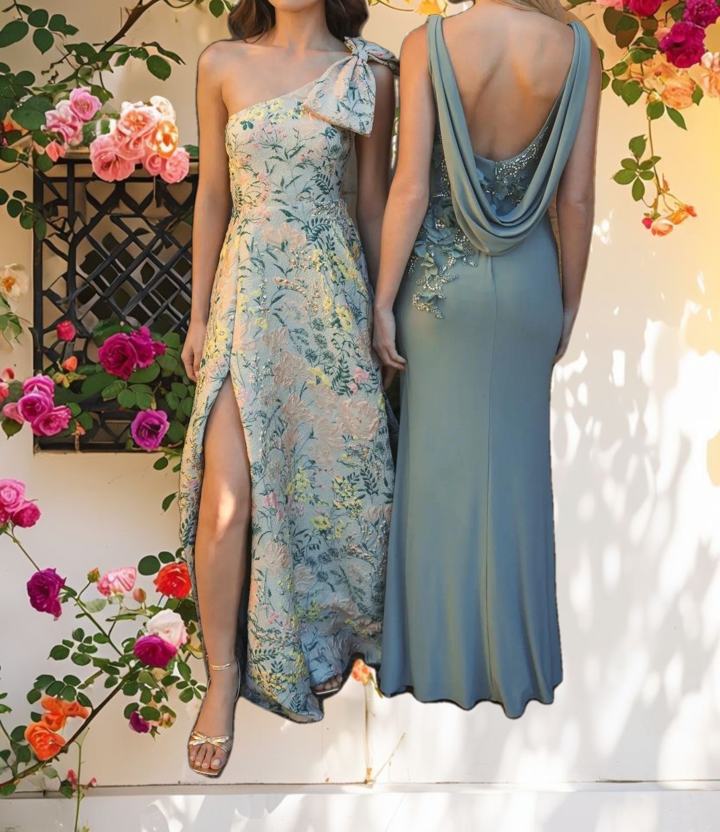 Beaded Cowl Neck Gown