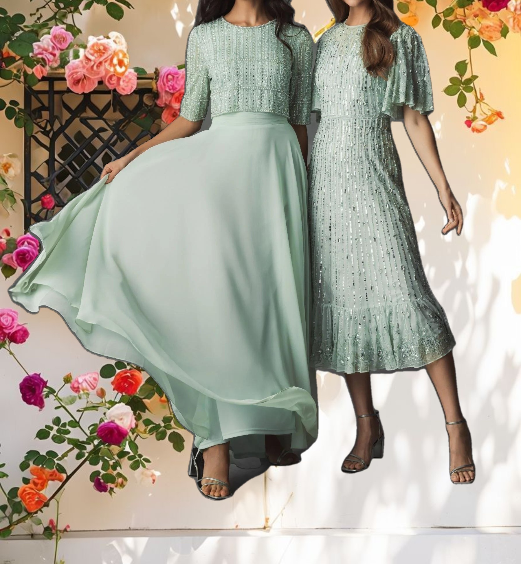 Flounce Sleeve Midi Dress