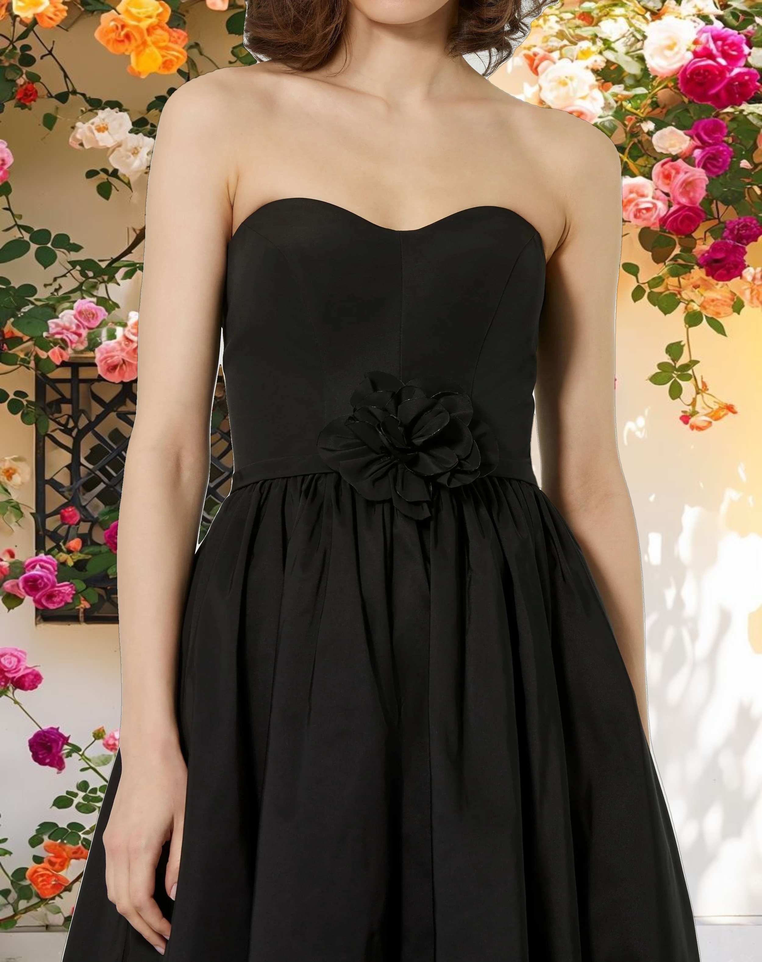 Elegant A Line Midi Dress With 3D Flower