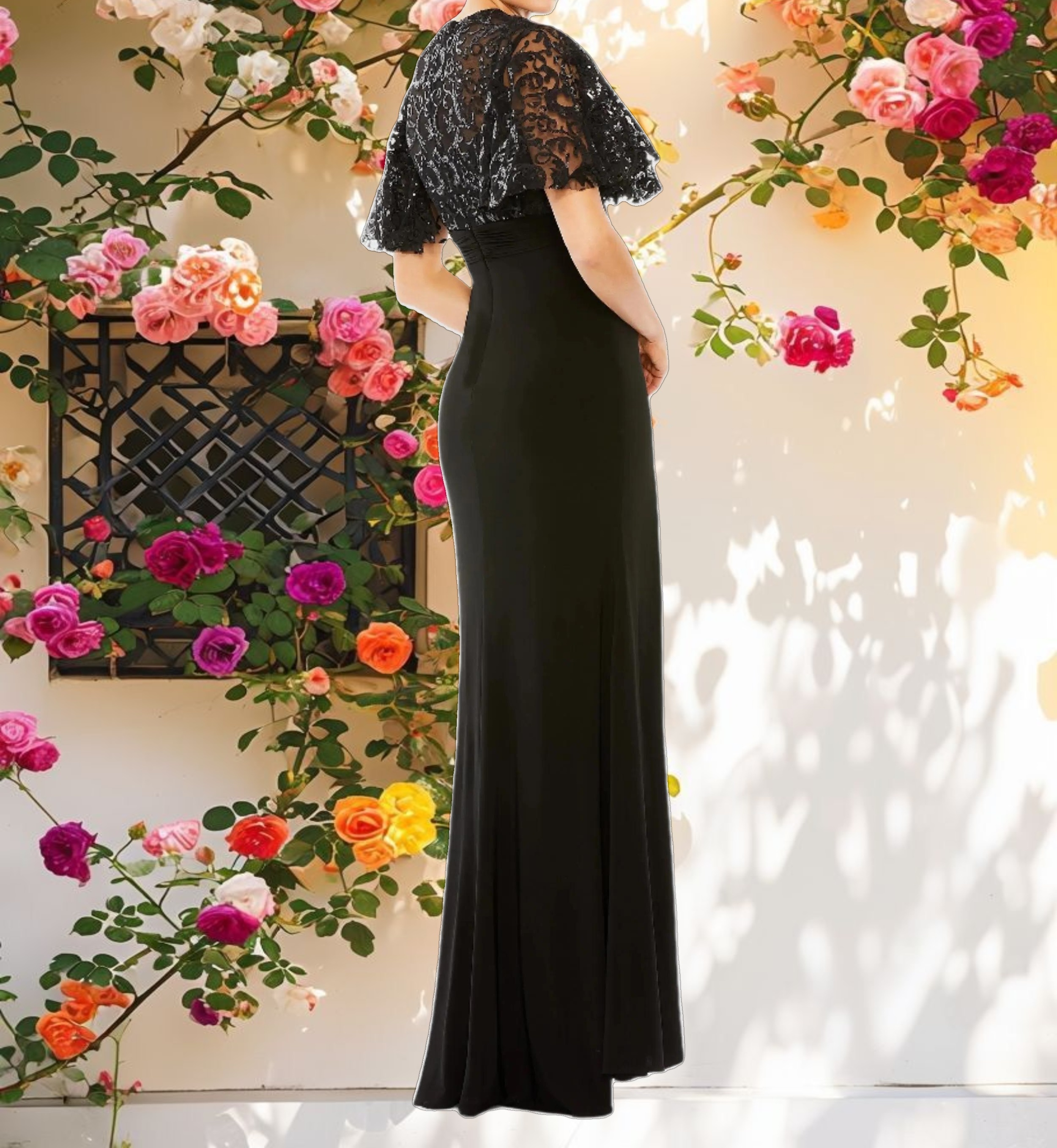 Embellished Butterfly Sleeve Gown