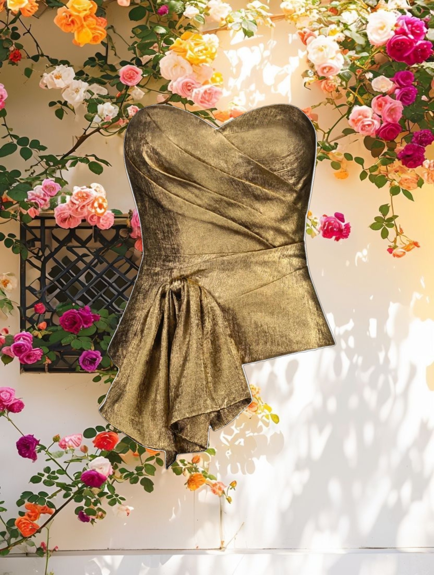 Shimmering Fabric Strapless Wrap Top With Bow Detail