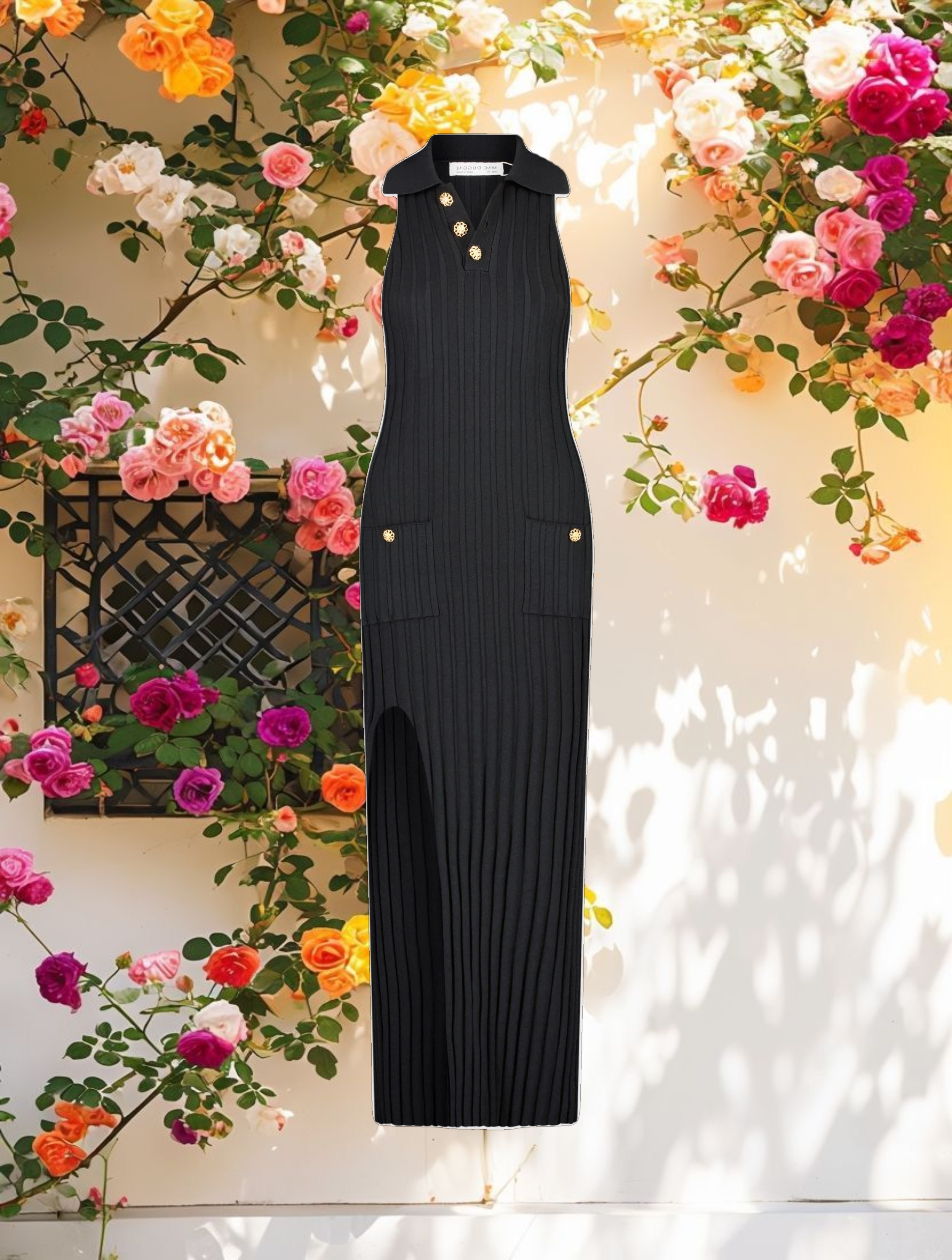 Black Rib Knit Fitted Maxi Dress