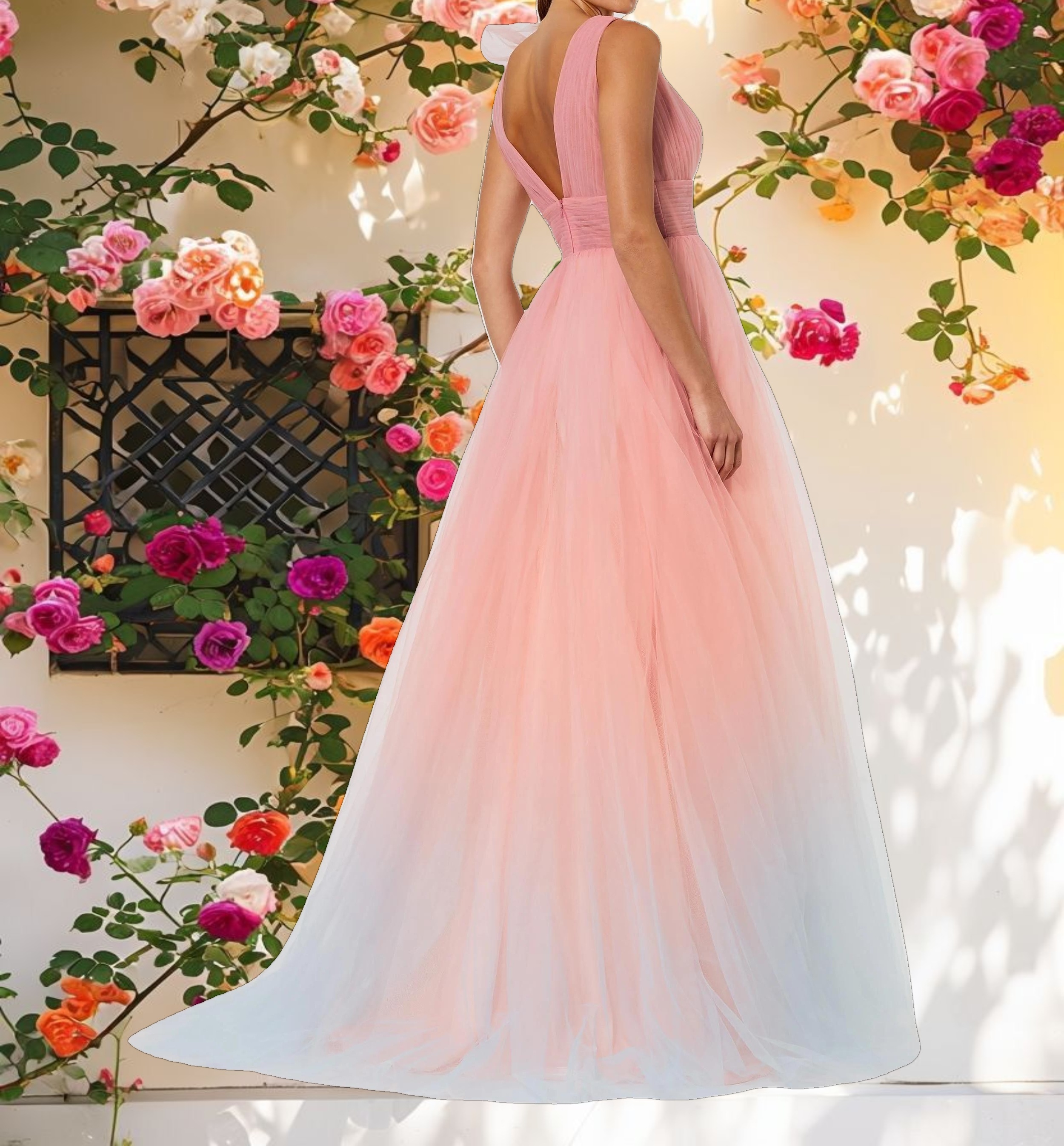 Pleated Ballgown with Ruffle Details