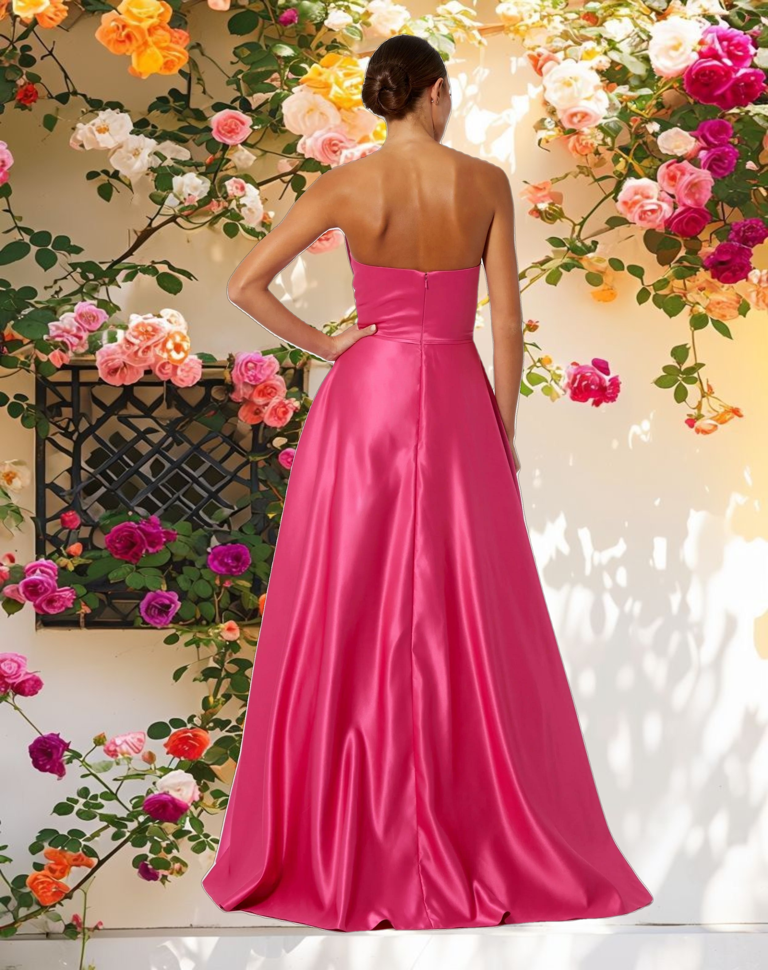 Pink Strapless A Line Bow Ballgown