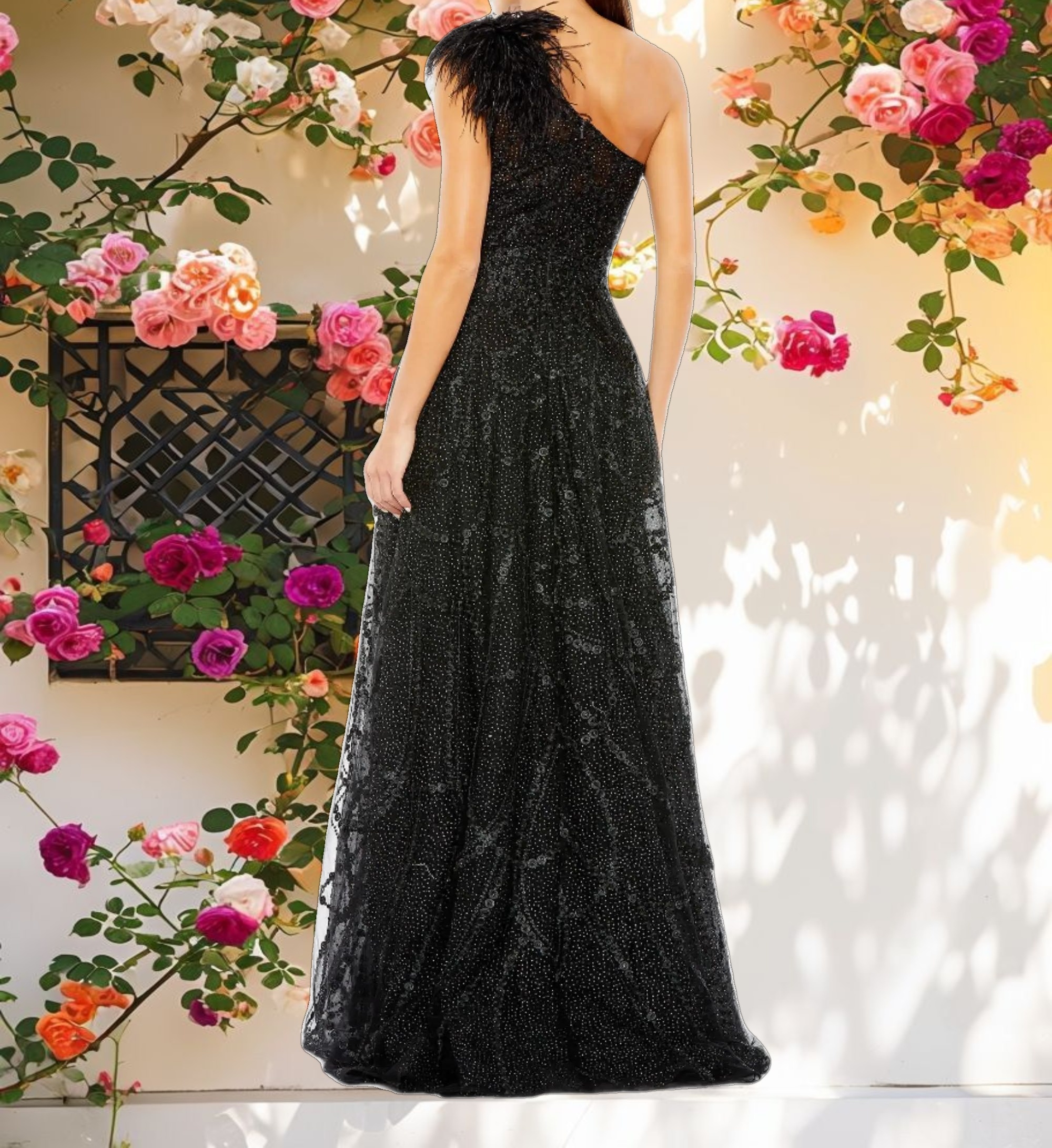 Stitched One Shoulder A Line Dress