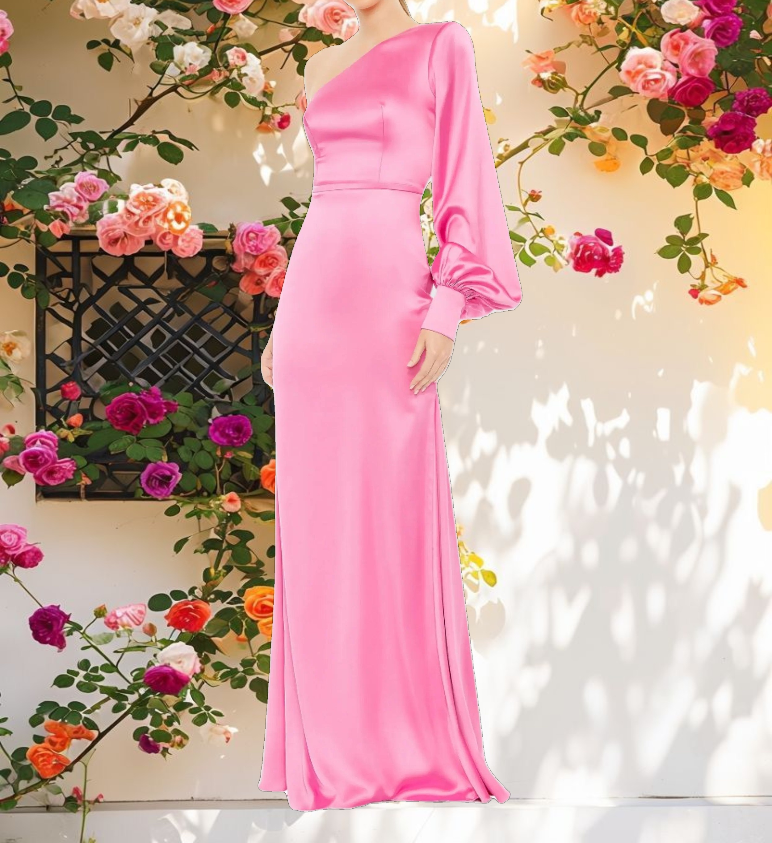 One Shoulder Bishop Sleeve Dress