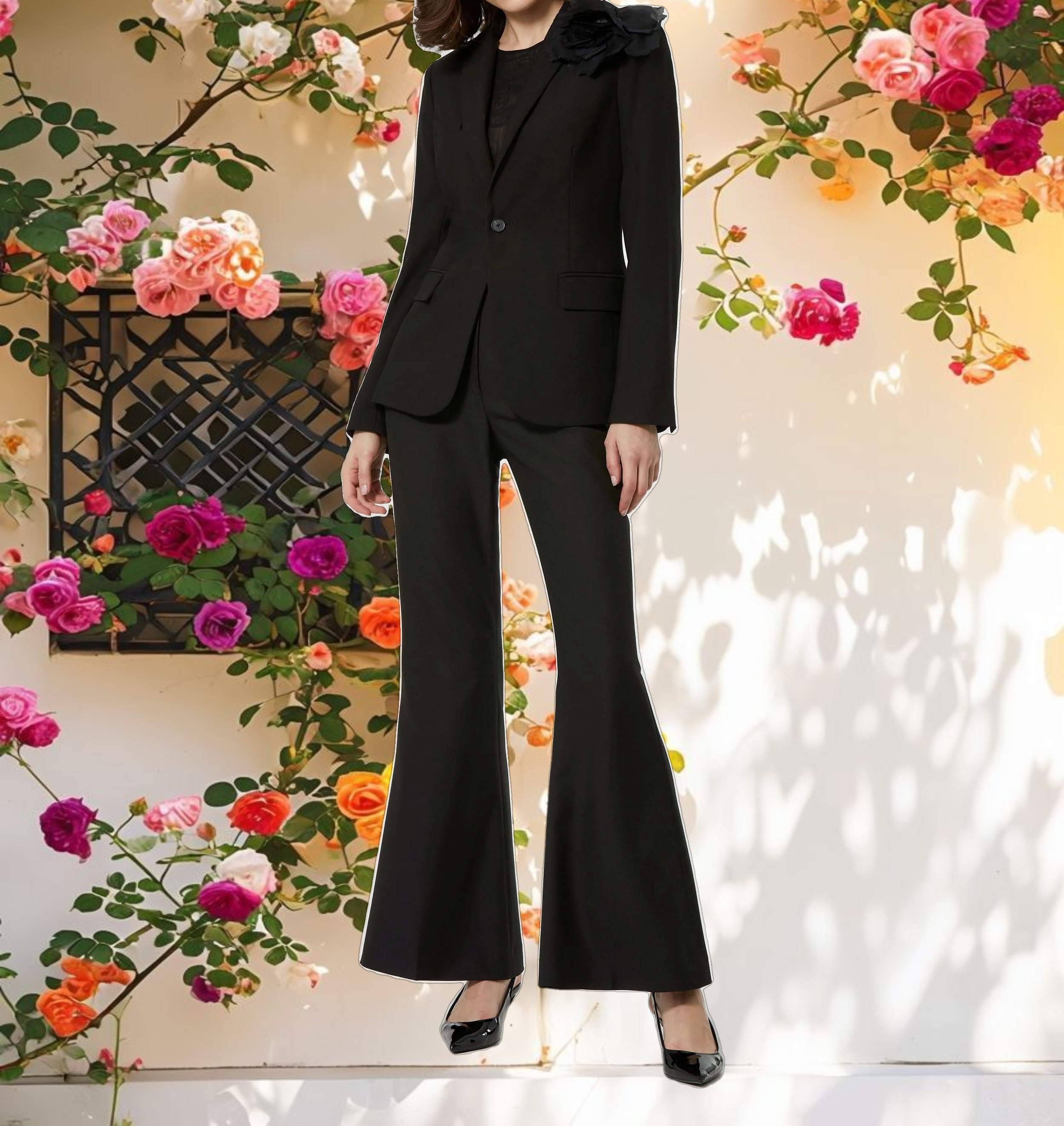 Classic Crepe Blazer Jacket With Flower - FINAL SALE