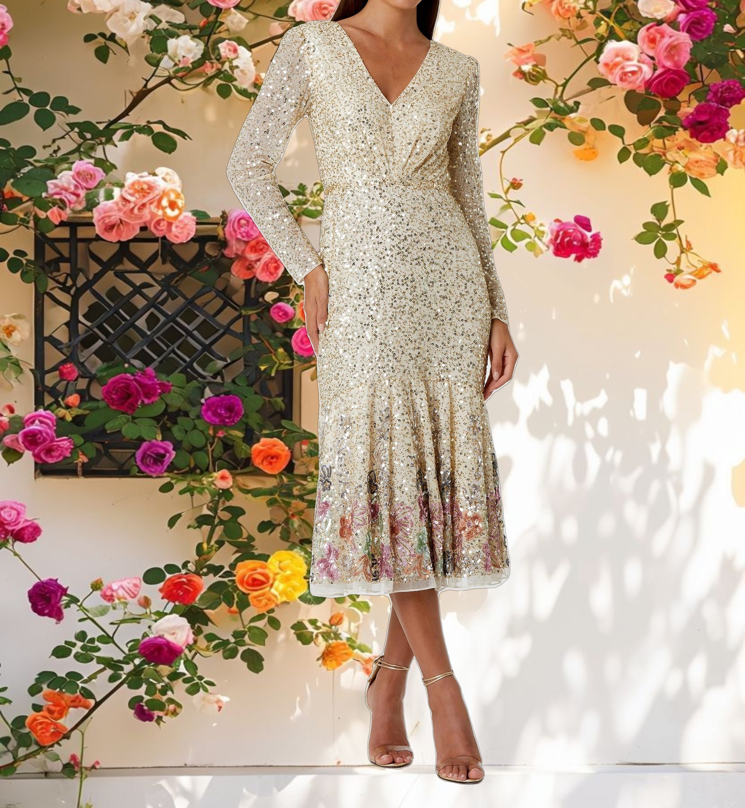 Faux Wrap Tea Length Dress