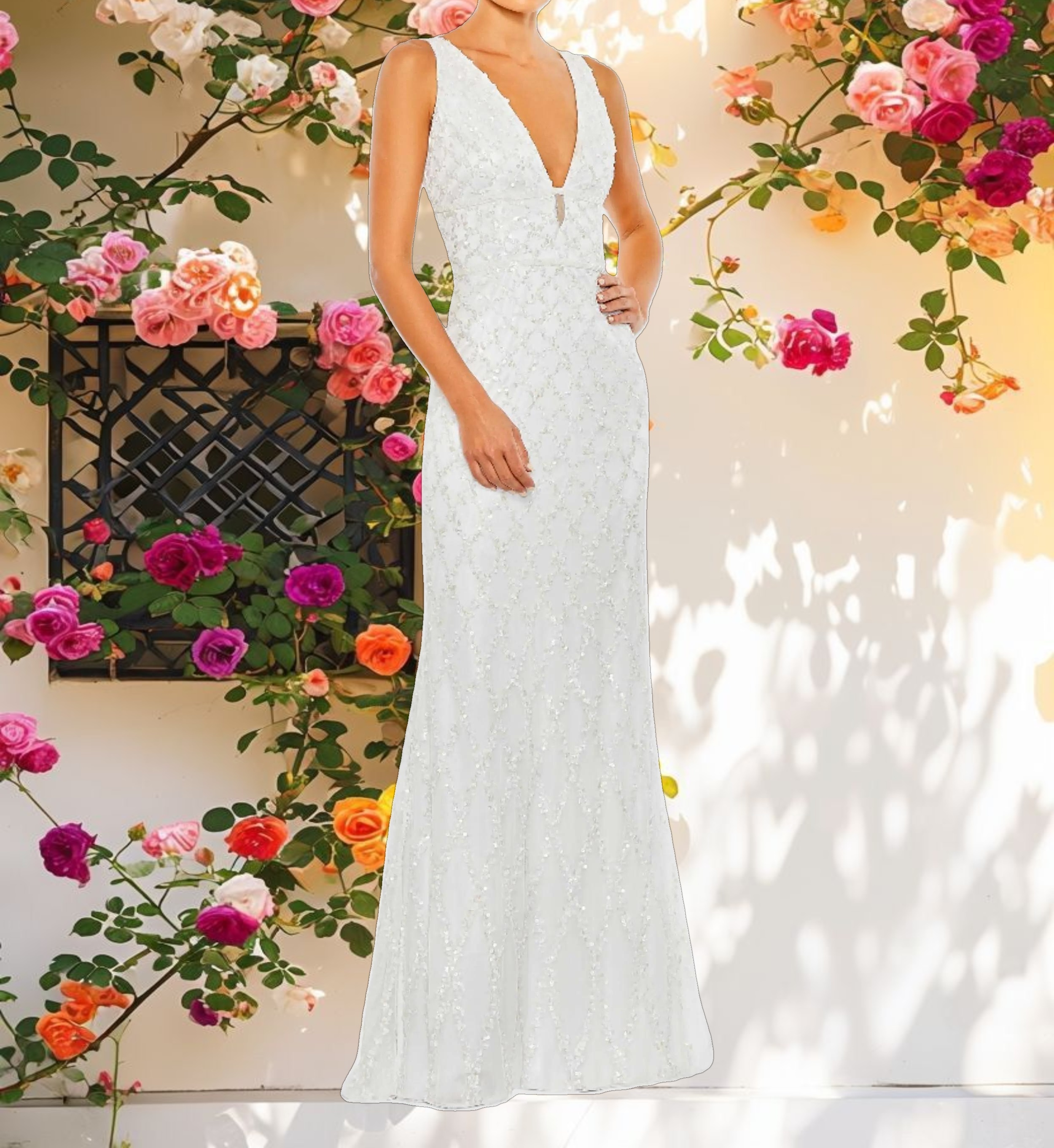 Shimmering V-Neck Mesh Dress