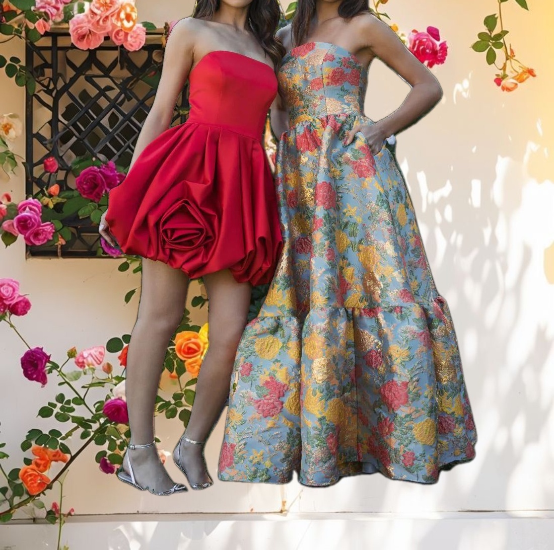 Pink Strapless Mini Dress With Flower Detail