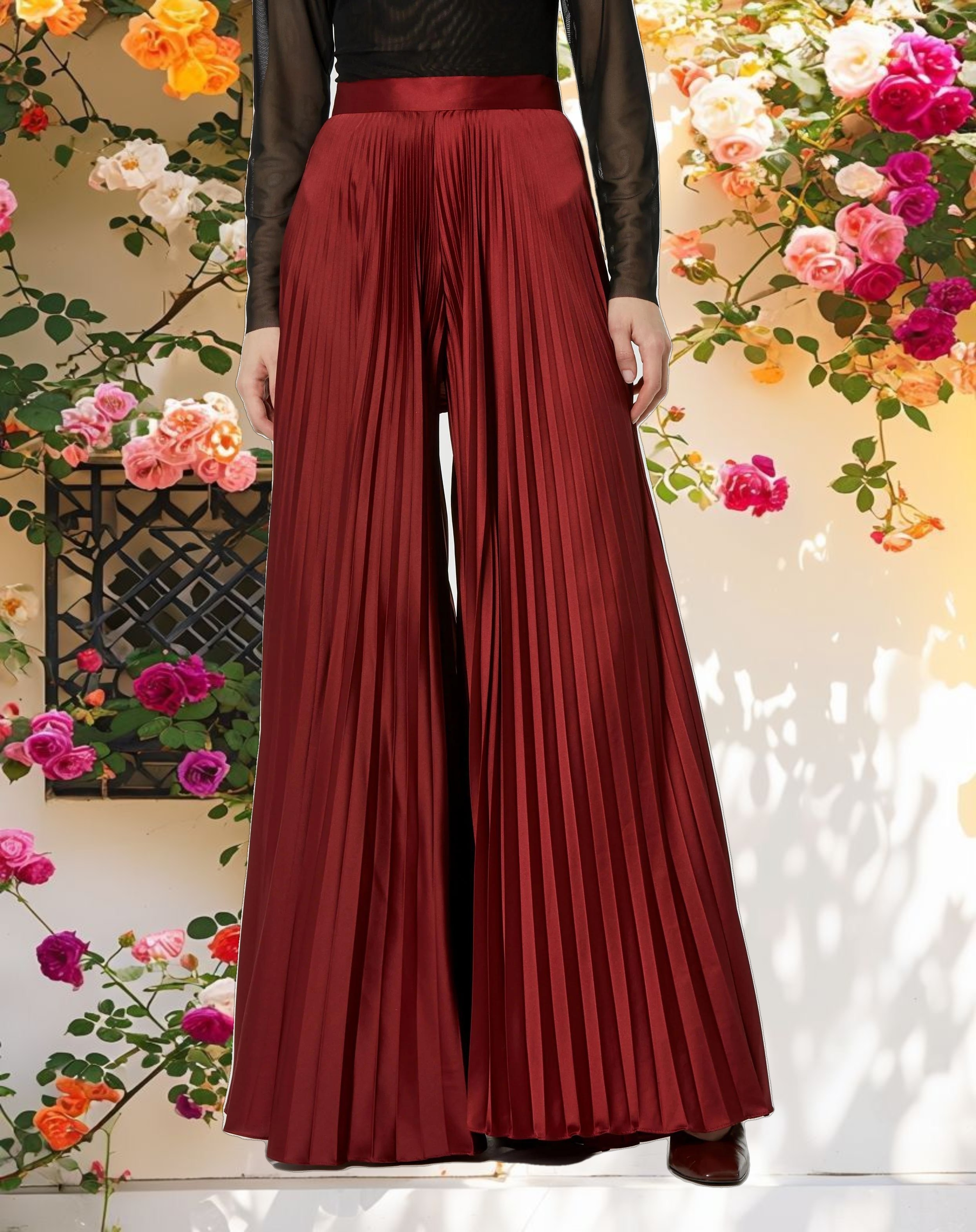 Pleated Charmeuse Wide Leg Trousers