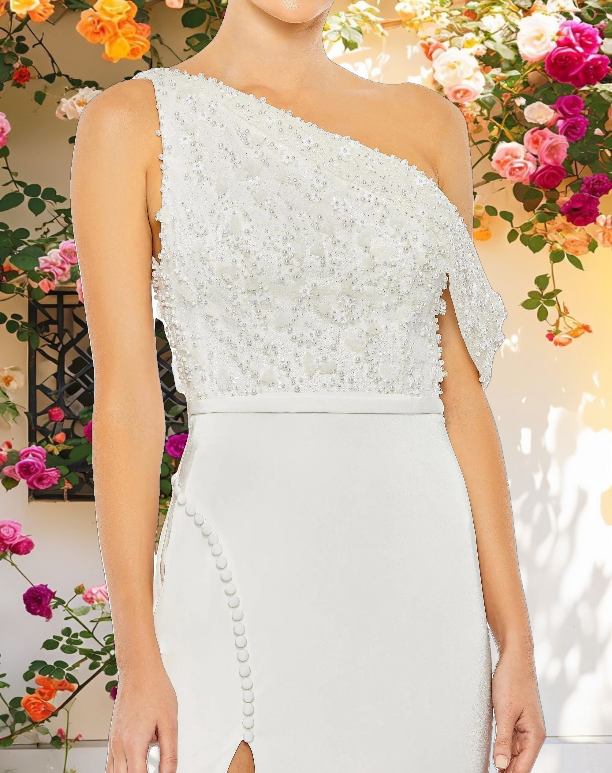 Embellished Drop Shoulder Column Gown