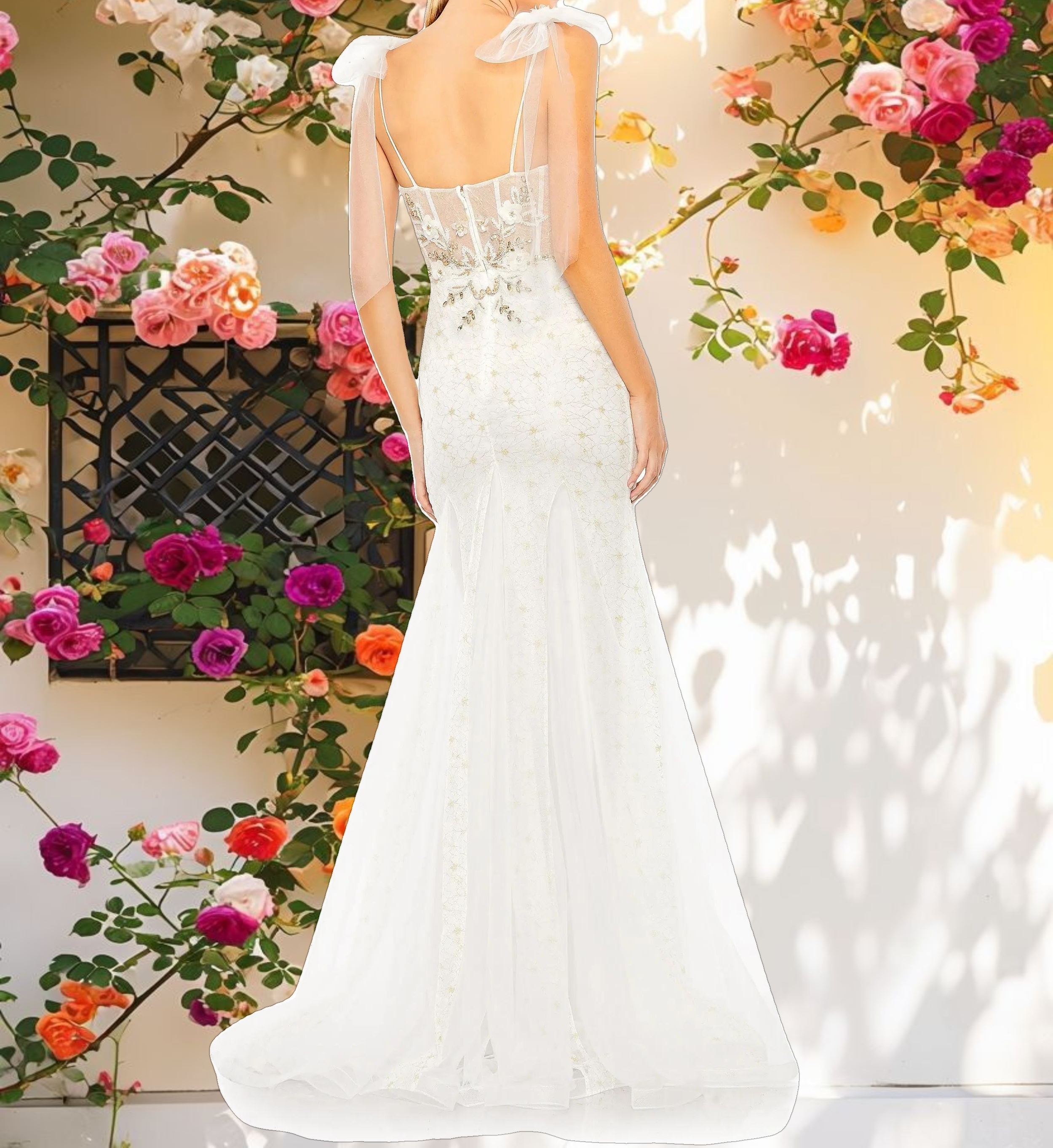 Embellished Sleeveless Bow Detail Mermaid Gown