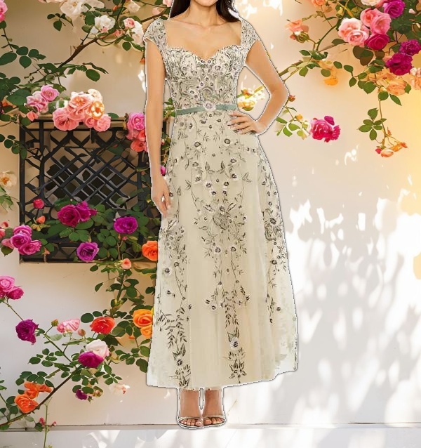 Floral Embroidered Sweetheart Midi Dress