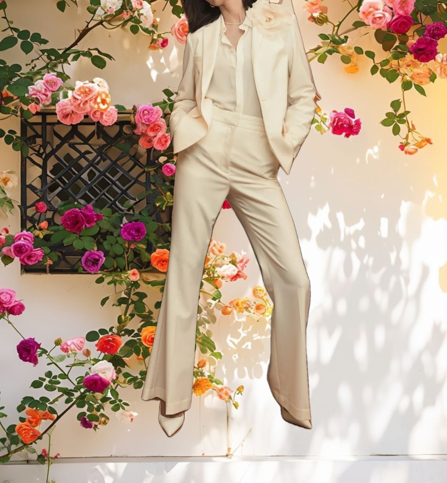 Classic Crepe Blazer Jacket With Flower