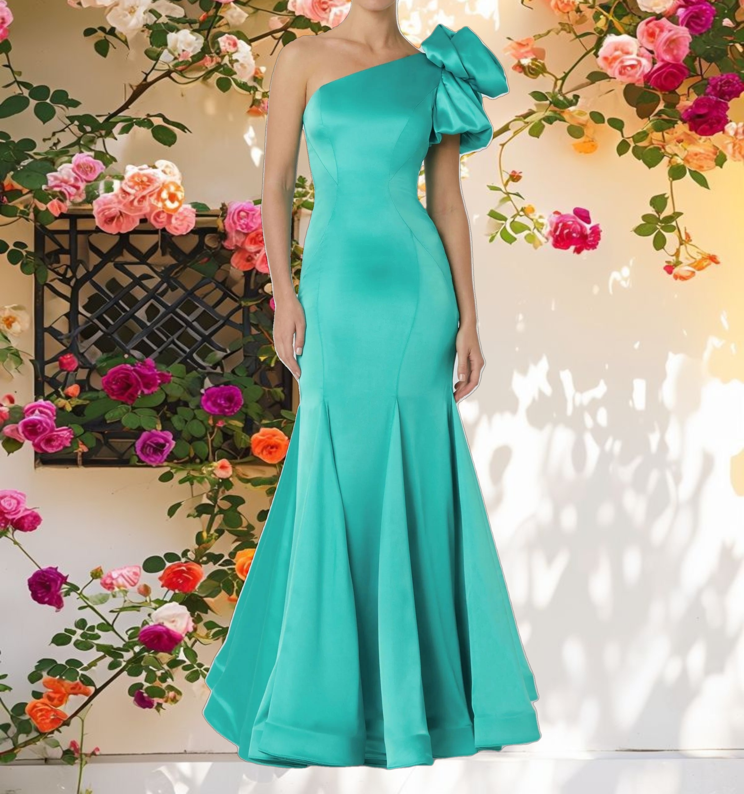 One Shoulder Bustier Satin Gown