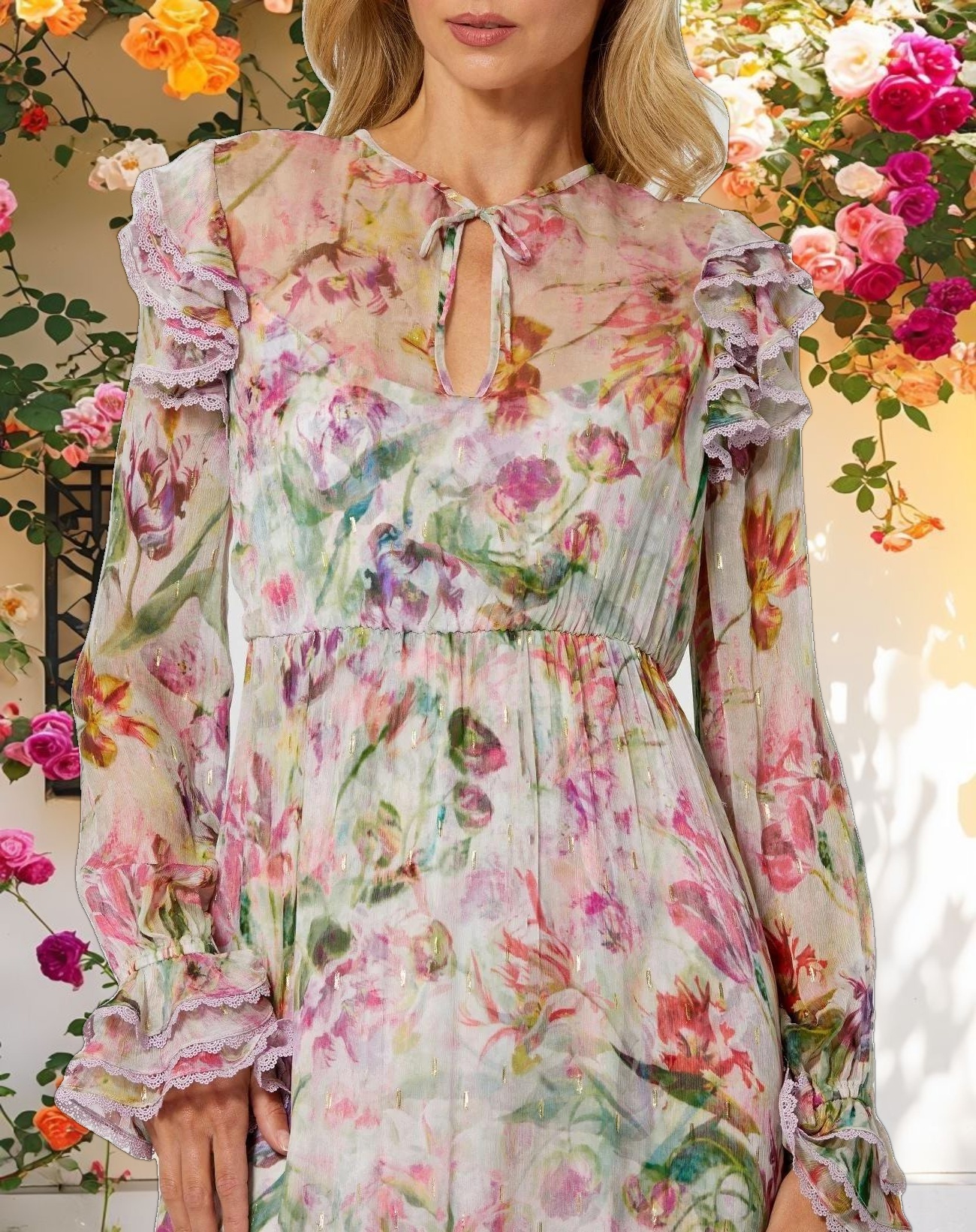 Floral Midi Dress with Ruffle Detail