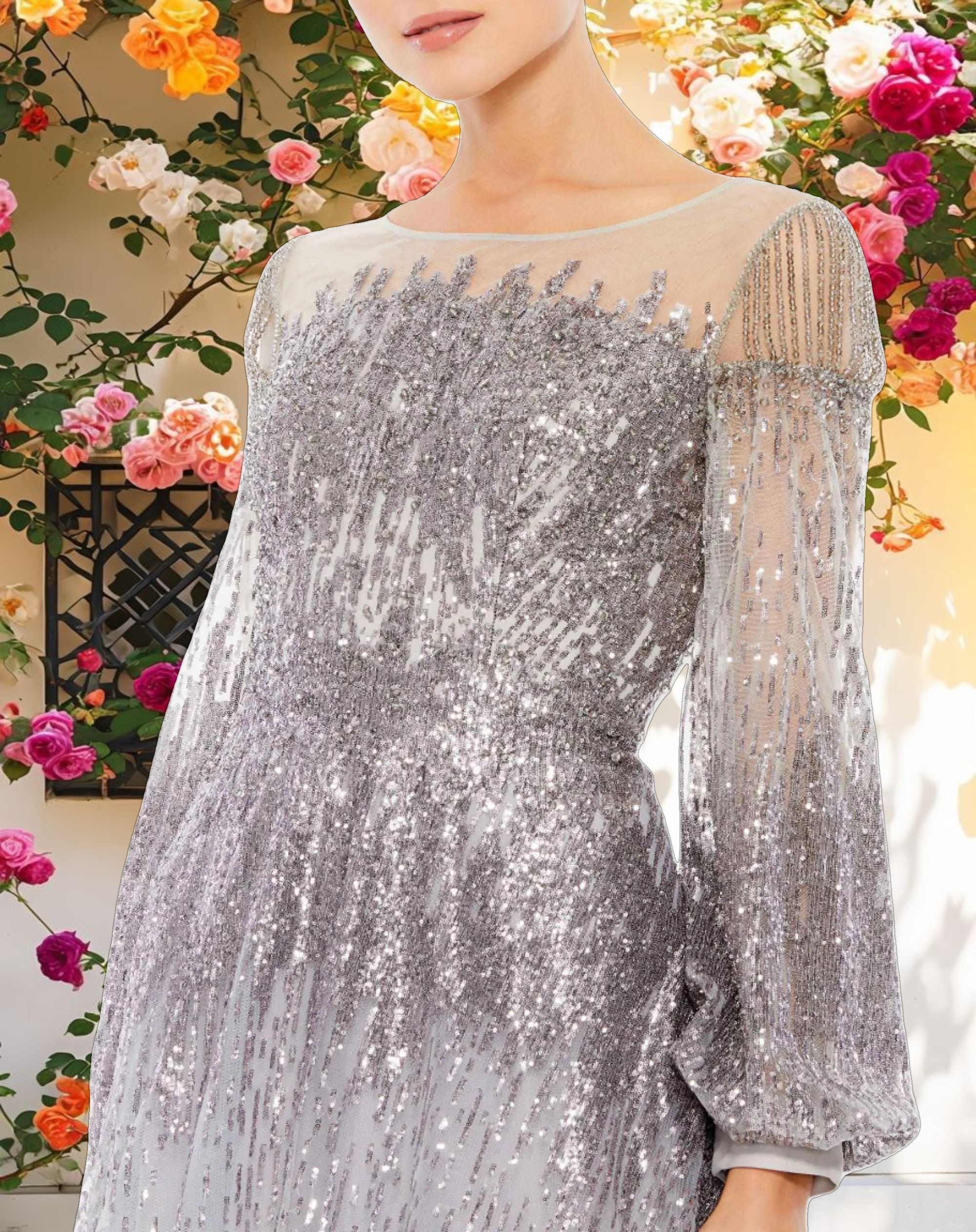 Shimmered Fantasy Long Sleeve A Line Dress