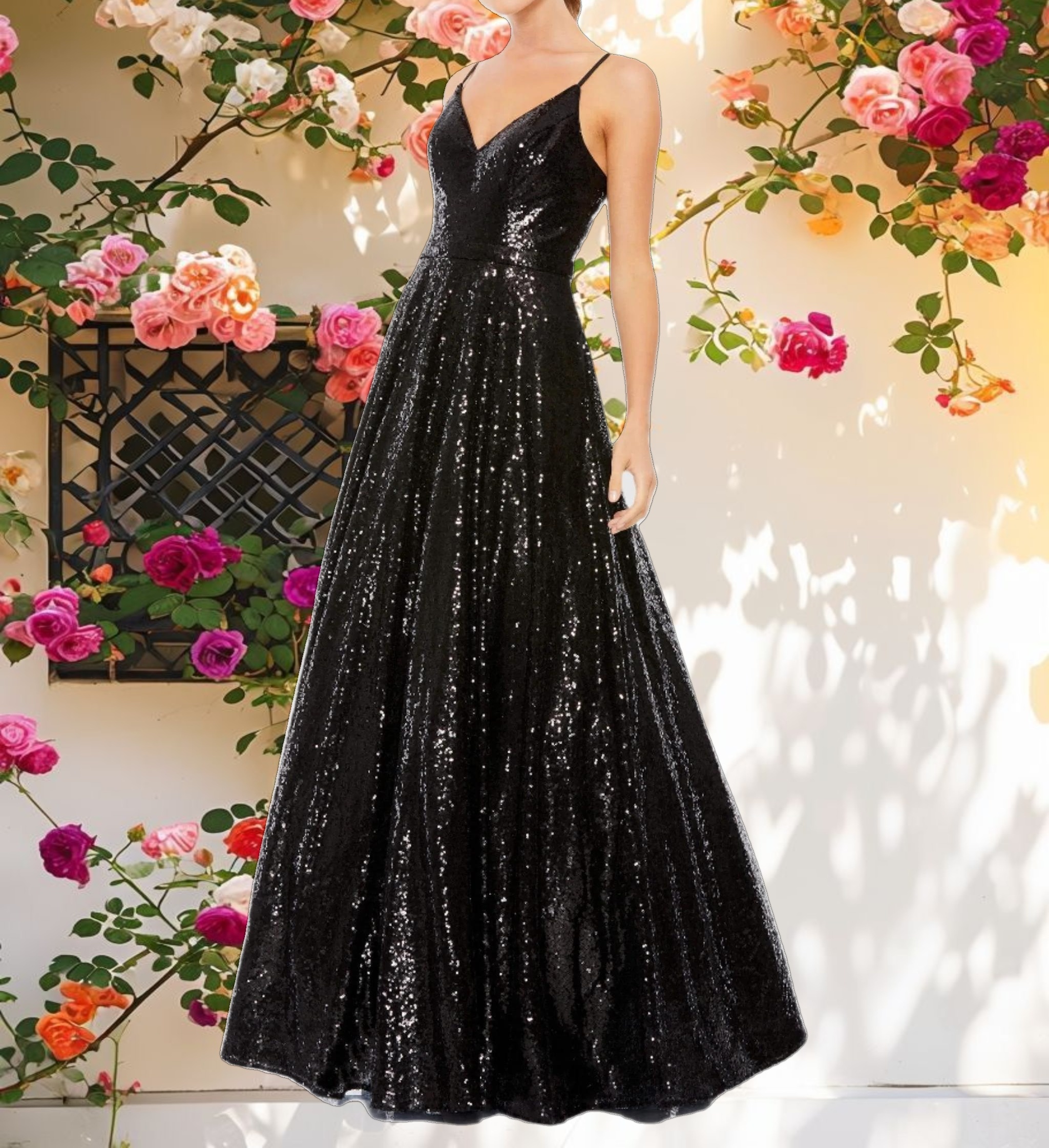 V Neck Sequined Ball Gown