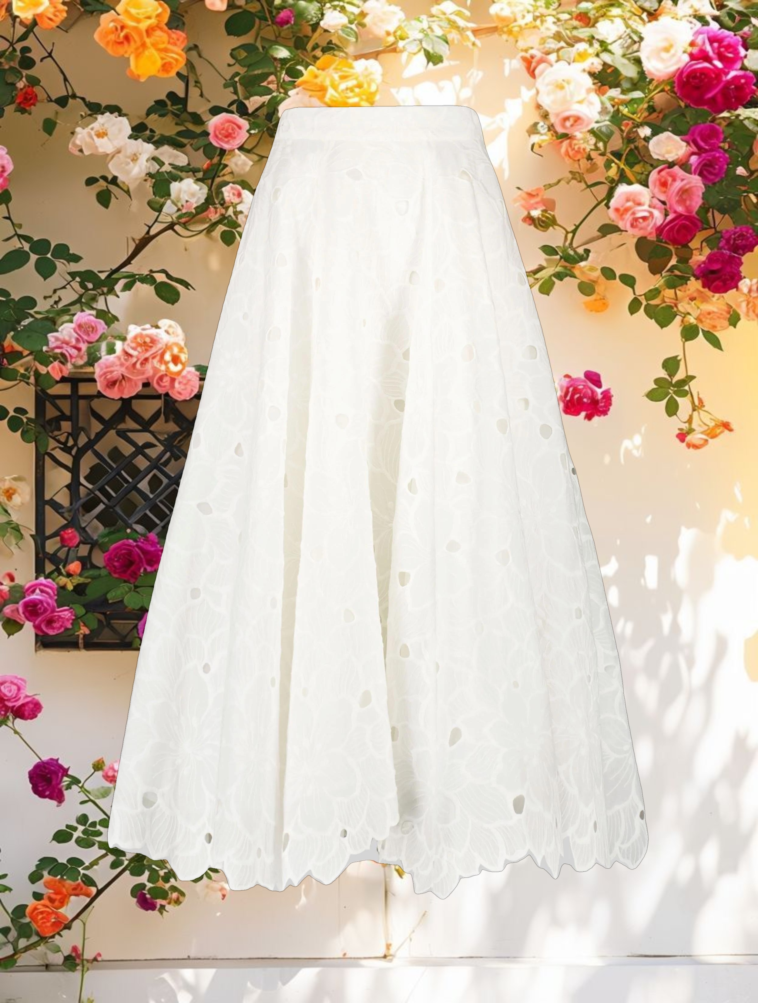 Stitched Bloom A-line Midi Skirt