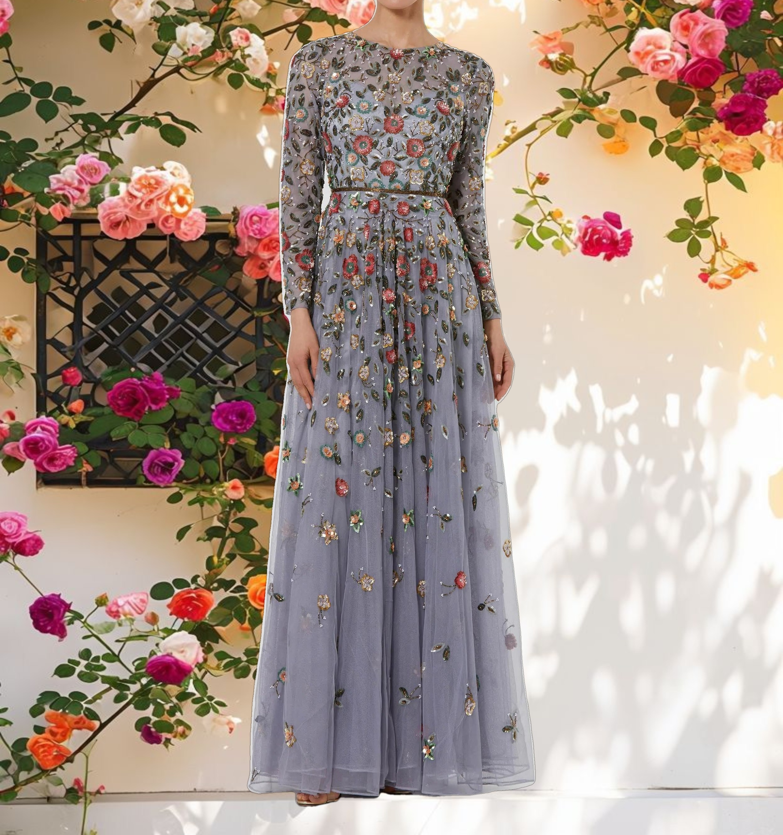 Elegant High Neck Long Sleeve Gown