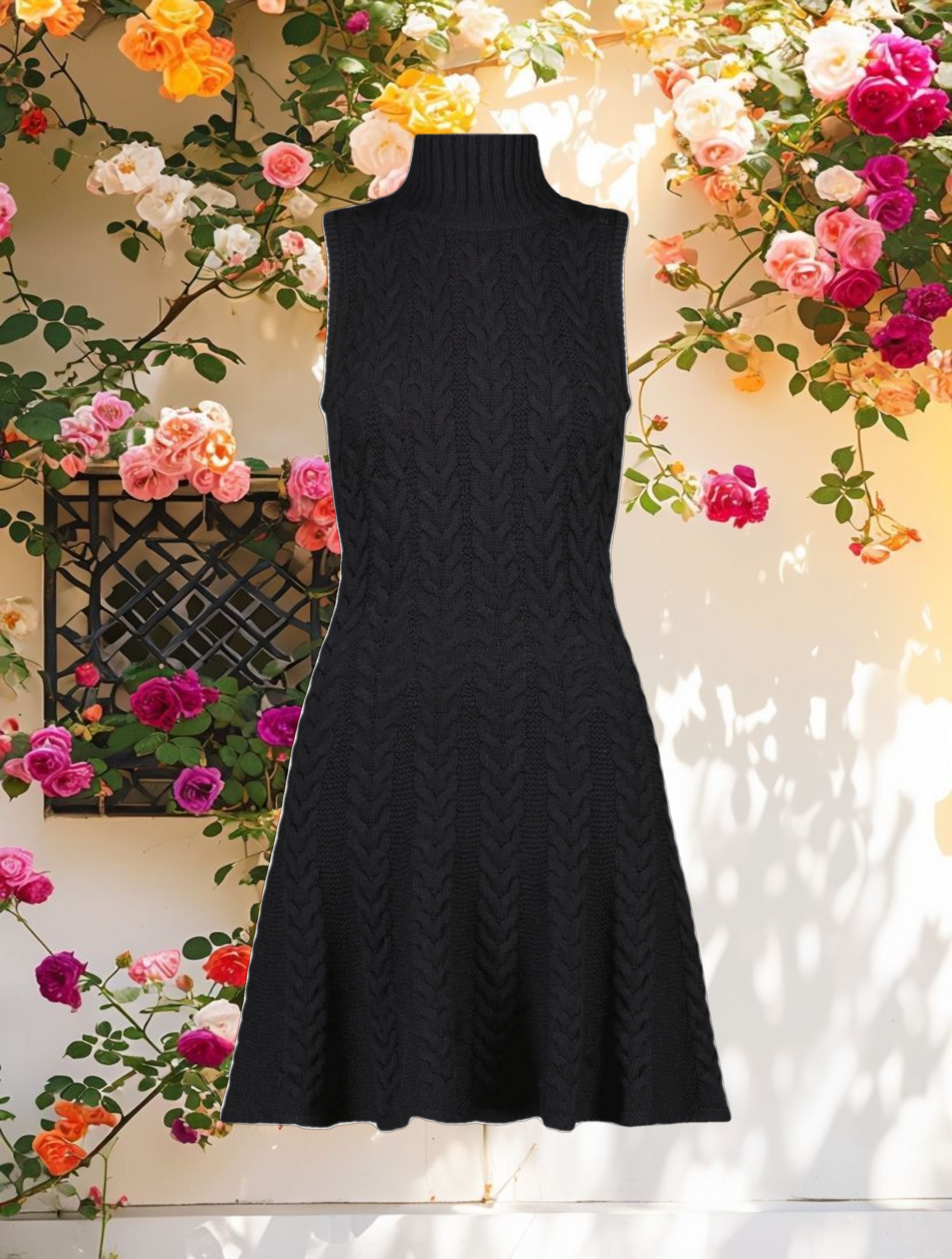 Cable Knit Turtleneck Sleeveless Mini Dress