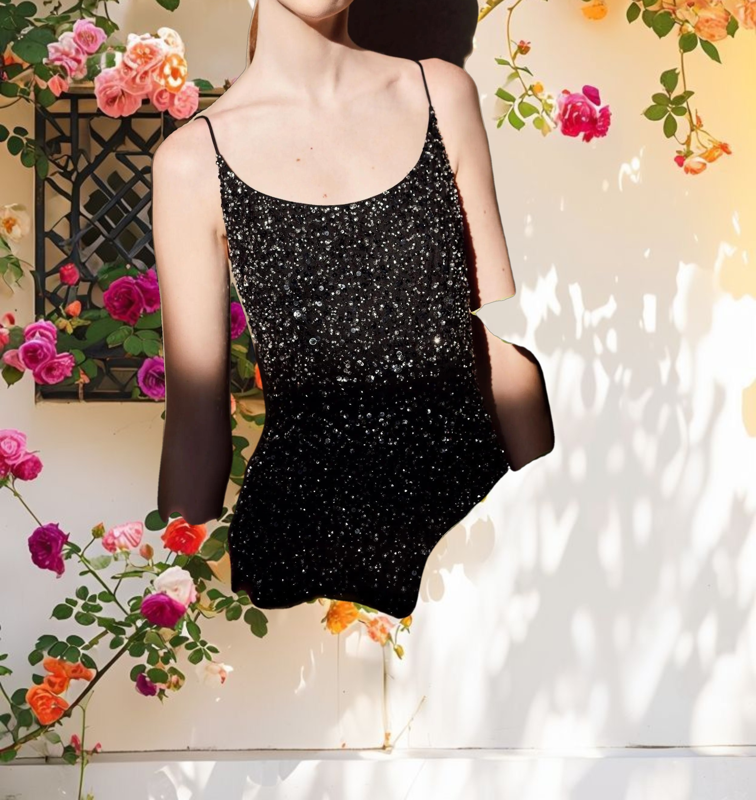 Studded V-Neck Multi-Tiered Dress