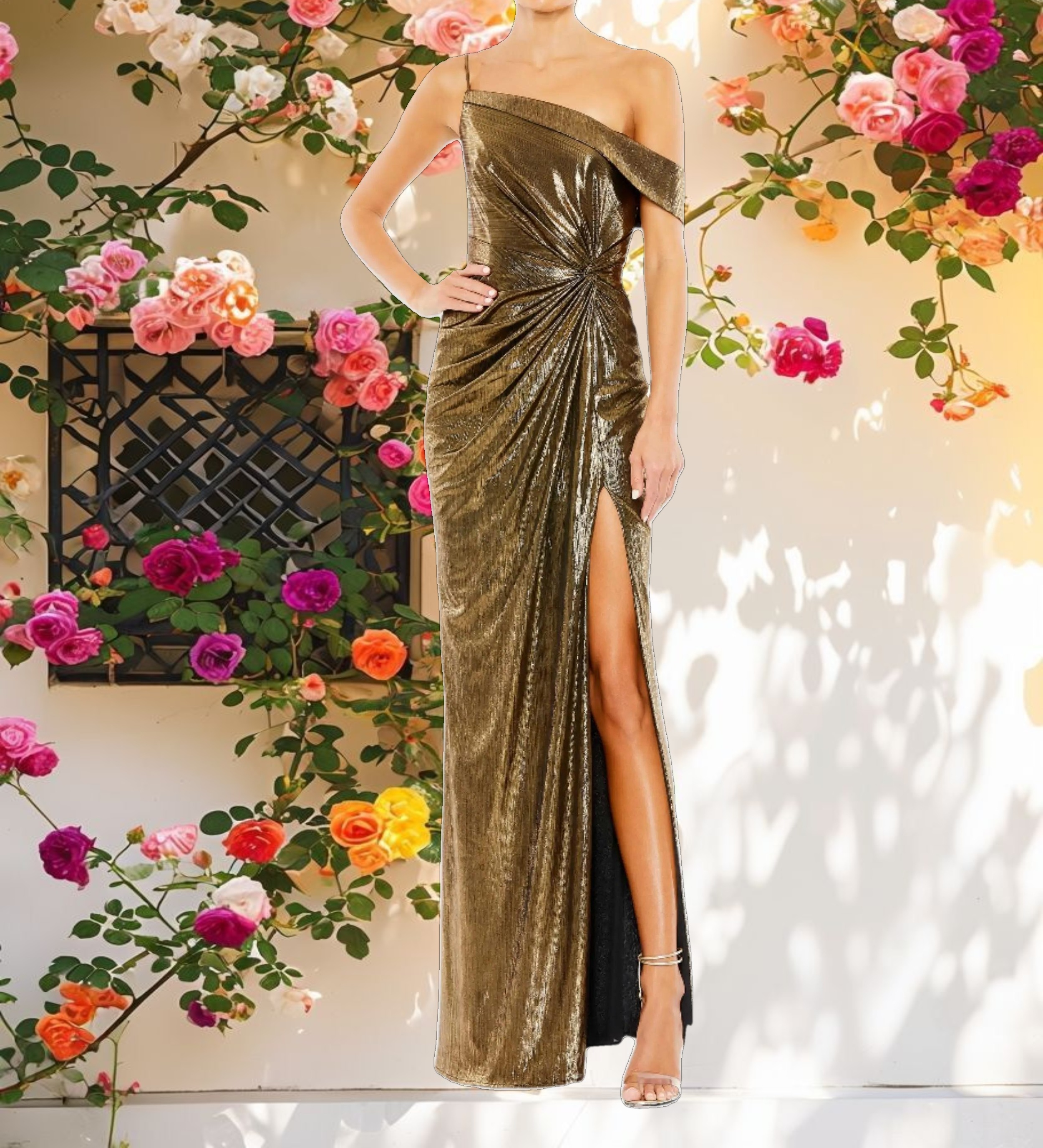 Metallic Off-The-Shoulder Gown