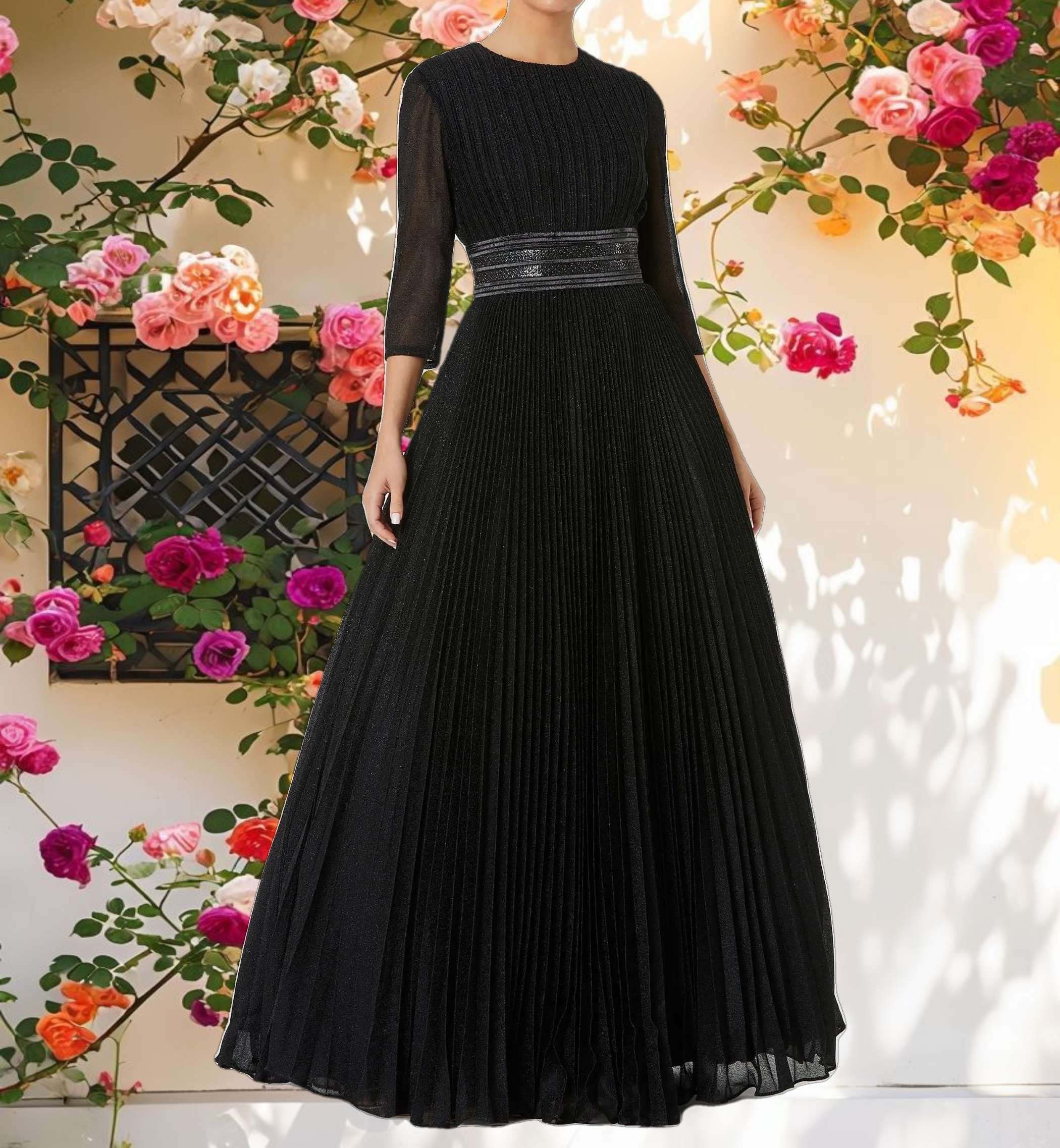 Shimmering Pleated A Line Gown